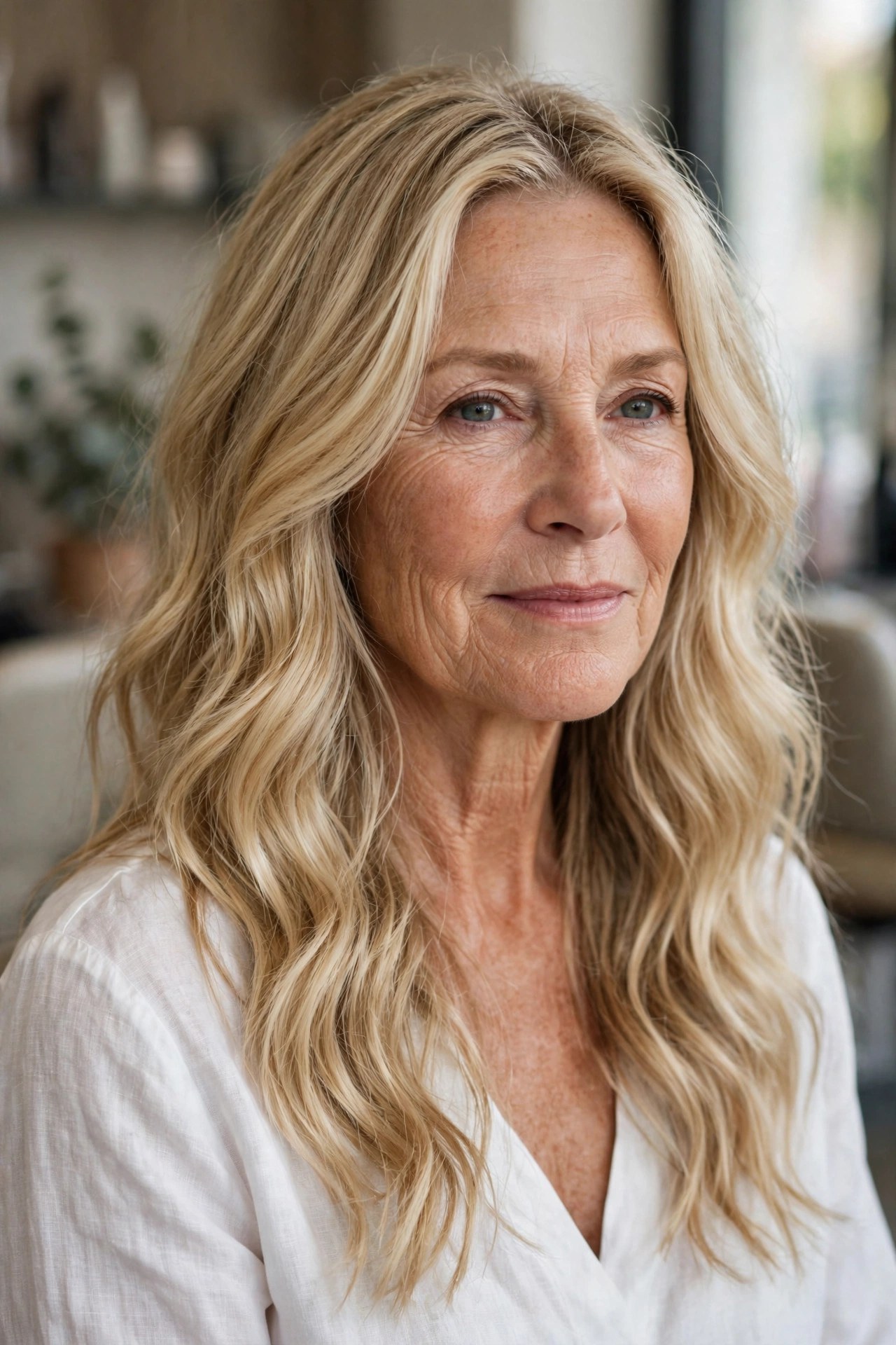 Polished Textured Beach Waves - long hairstyle for a woman over 50