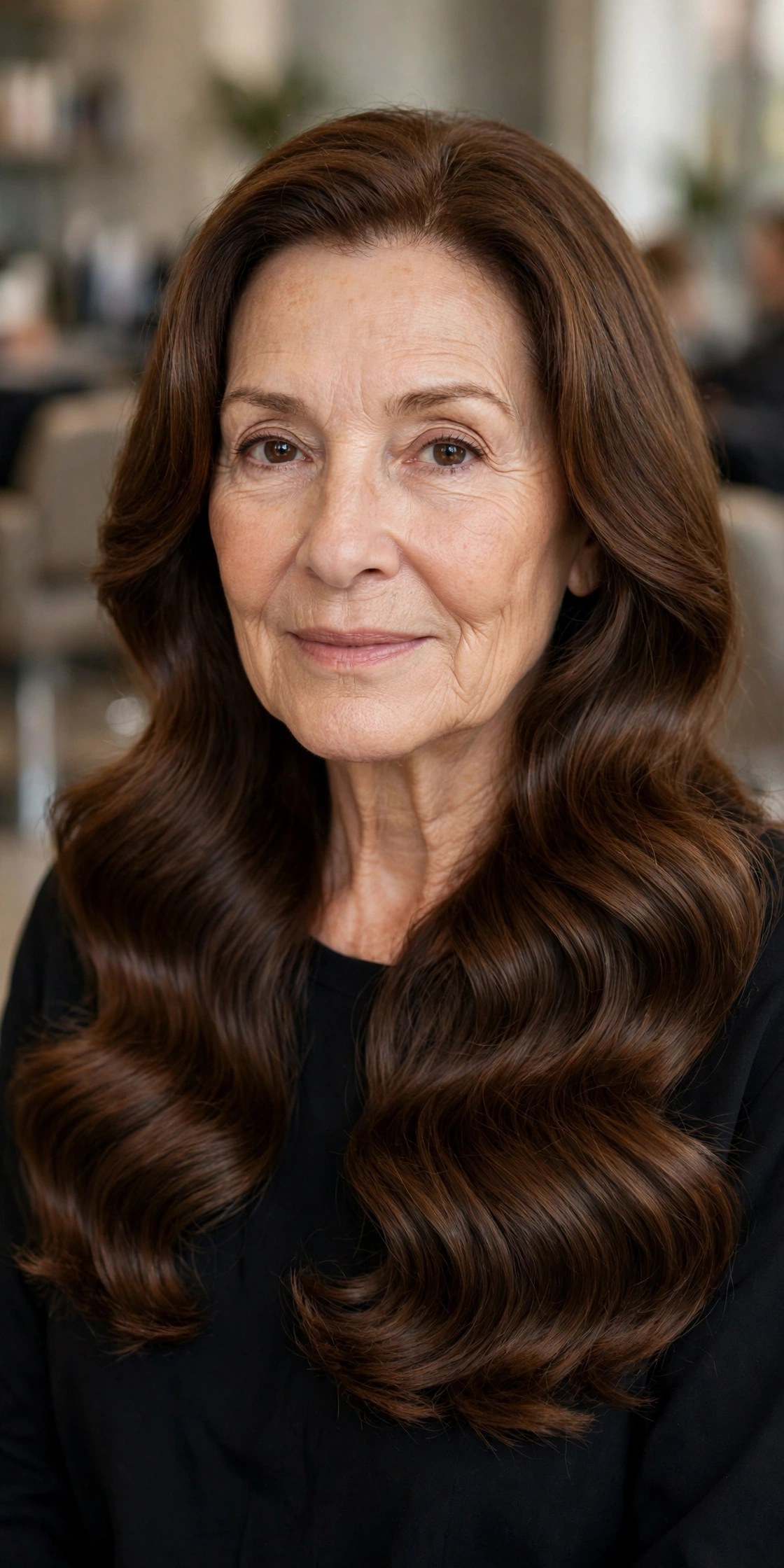 Polished Hollywood Waves - long hairstyle for a woman over 50