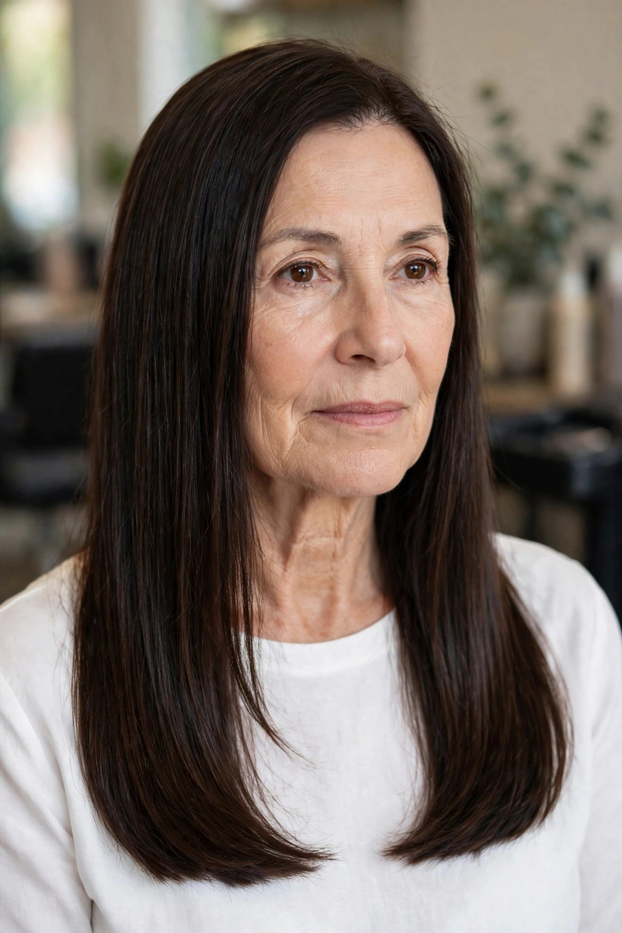 Sleek Straight Lengths with Blunt Ends - long hairstyle for a woman over 50
