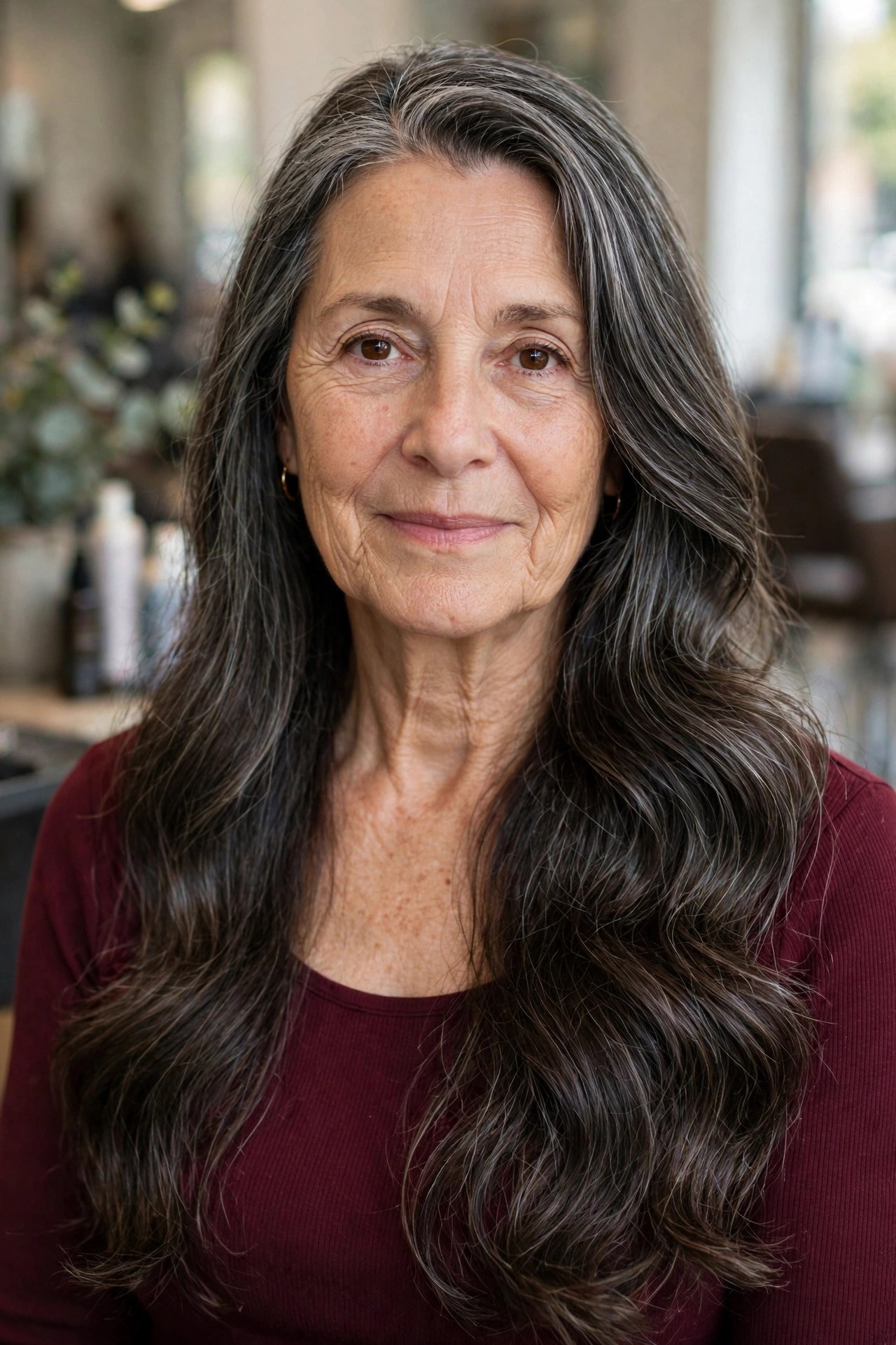 Deep Side-Part Glamour Waves - long hairstyle for a woman over 50