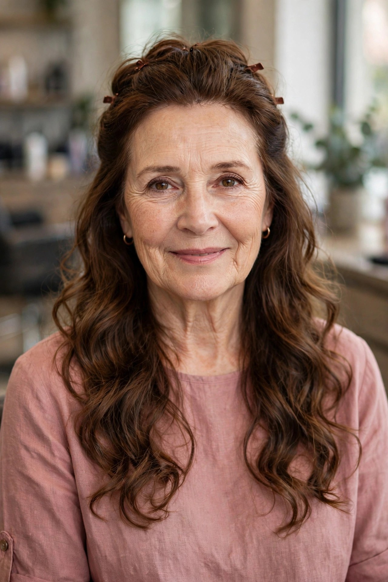 Half-Up Half-Down with Soft Curls - long hairstyle for a woman over 50
