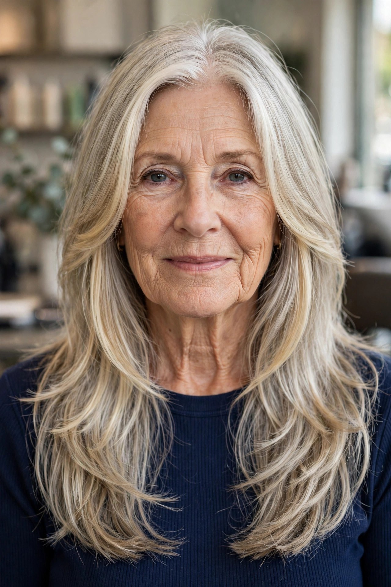 Long Layers with Face-Framing Brightness - long hairstyle for woman over 60