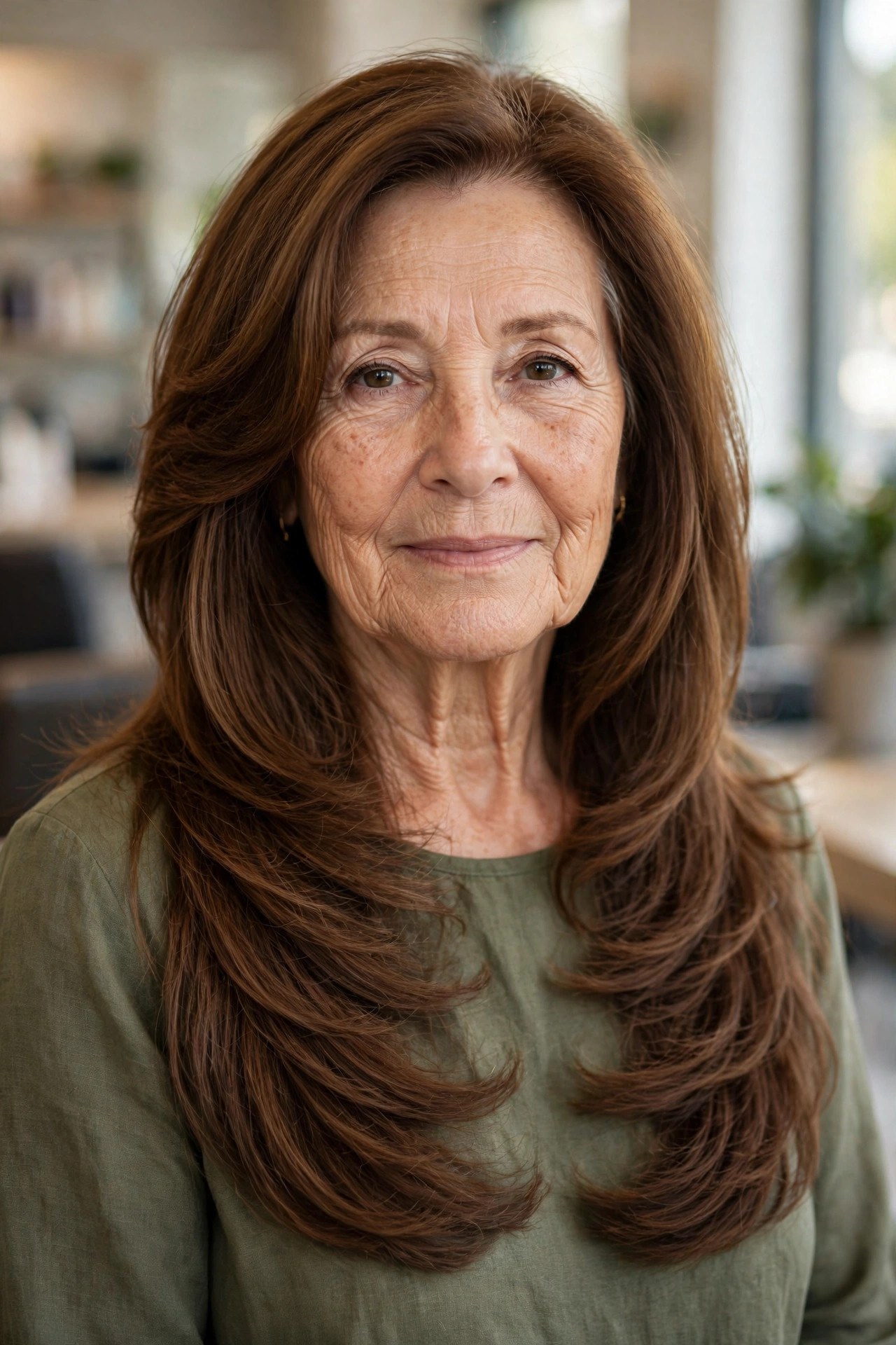 U-Shaped Long Cut with Blended Layers - long hairstyle for woman over 60