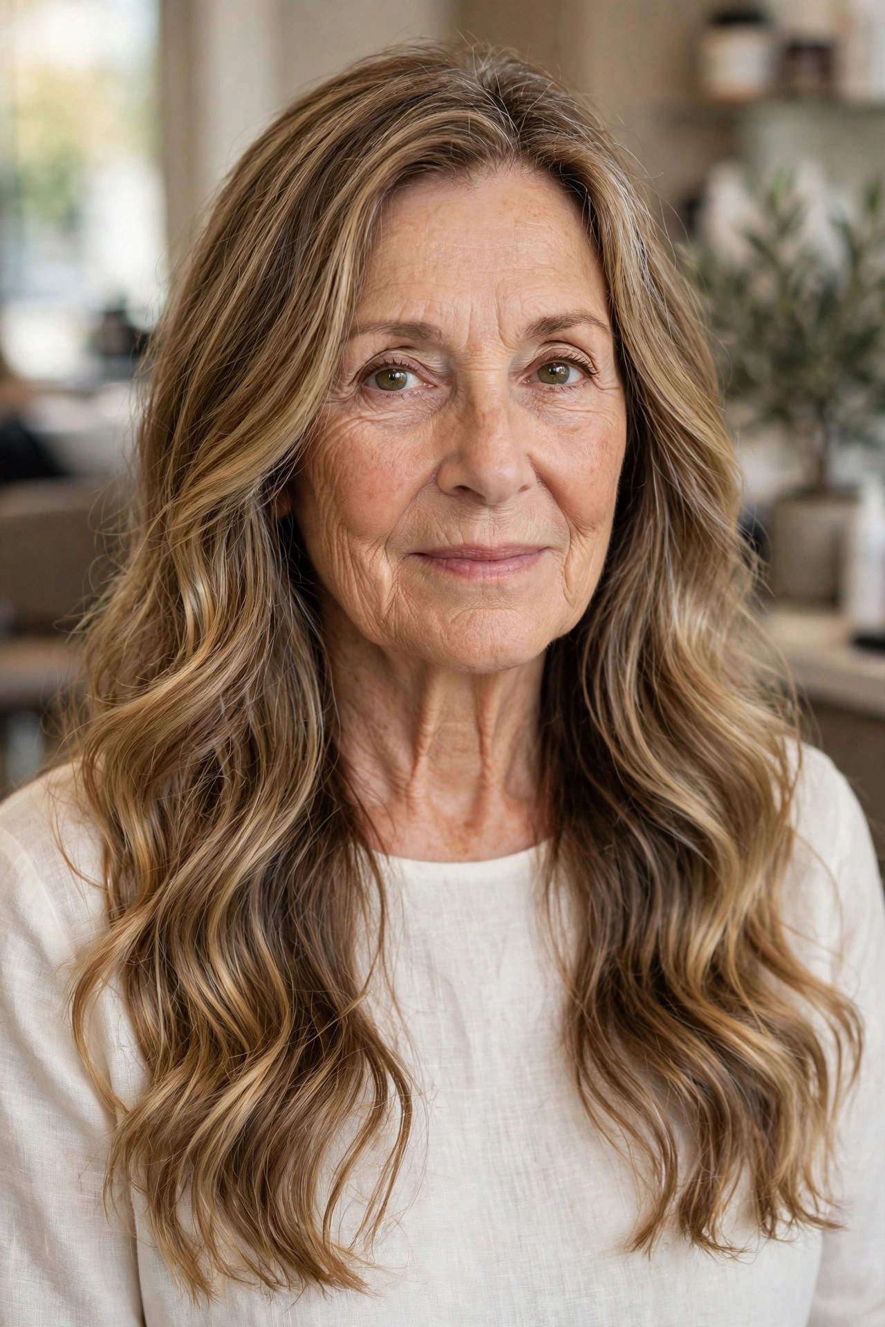 Golden Balayage on Long Hair - long hairstyle for woman over 60