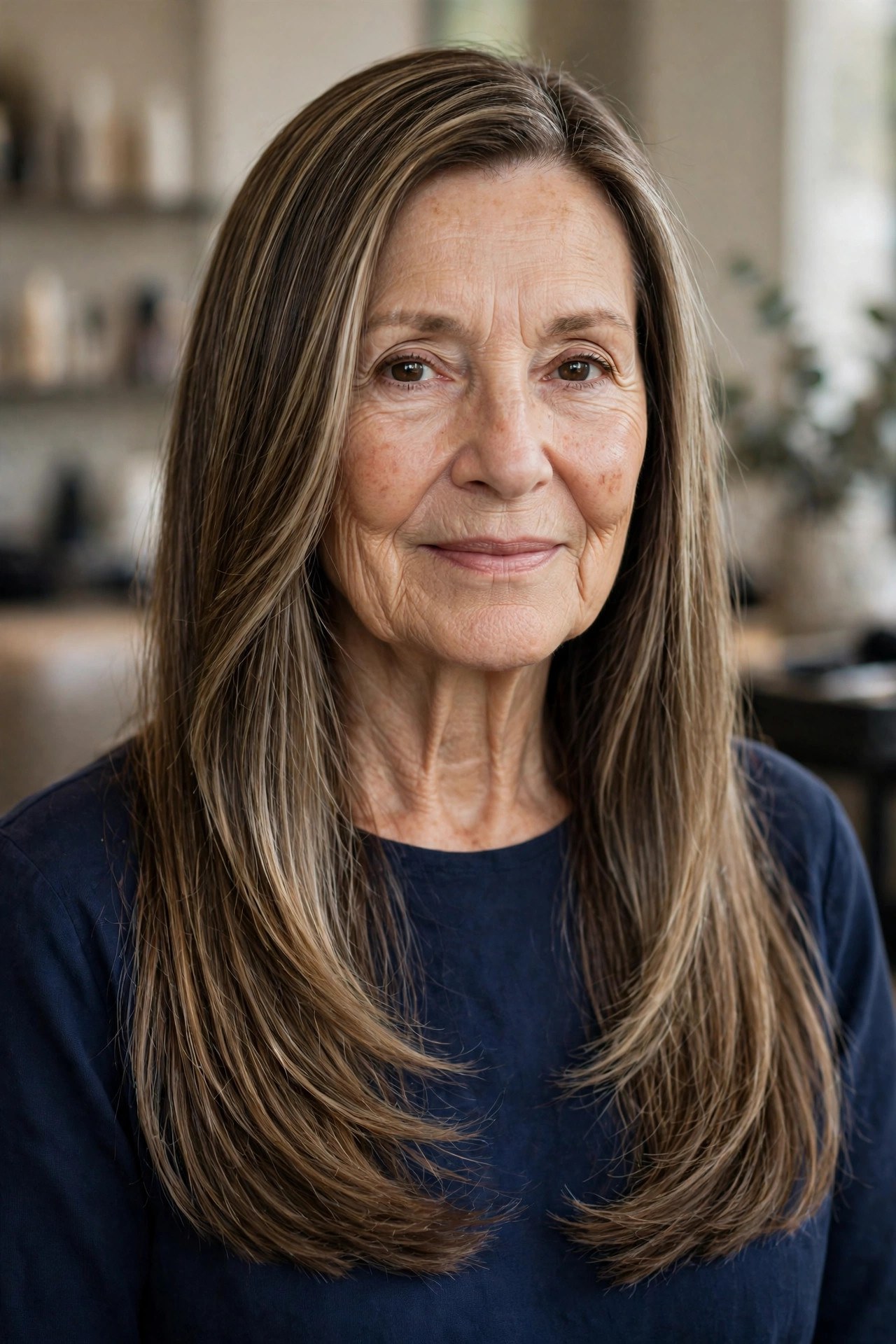 Sleek Long Hair with a Glossy Finish - long hairstyle for woman over 60