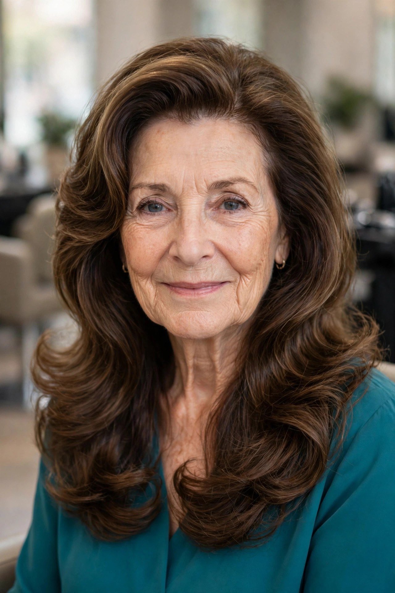 Voluminous Side-Part Blowout, Kept Long - long hairstyle for woman over 60