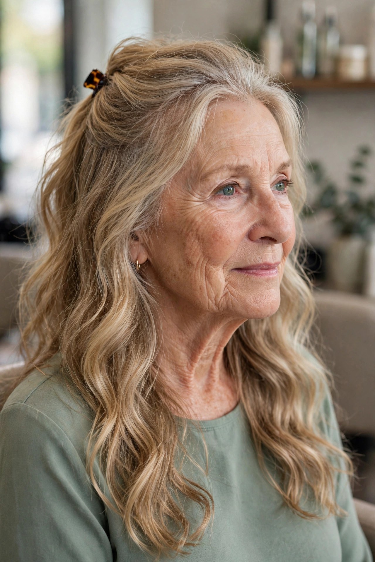Half-Up Waves That Show Off the Length - long hairstyle for woman over 60