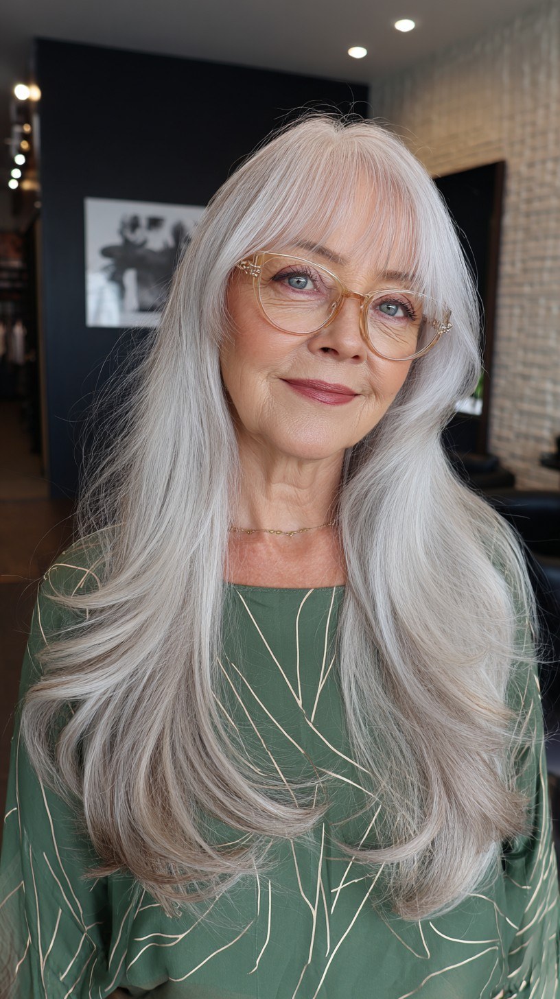 Woman over 70 with smooth Blowout With Bendy, Polished Ends — long hairstyle inspiration for women over 70