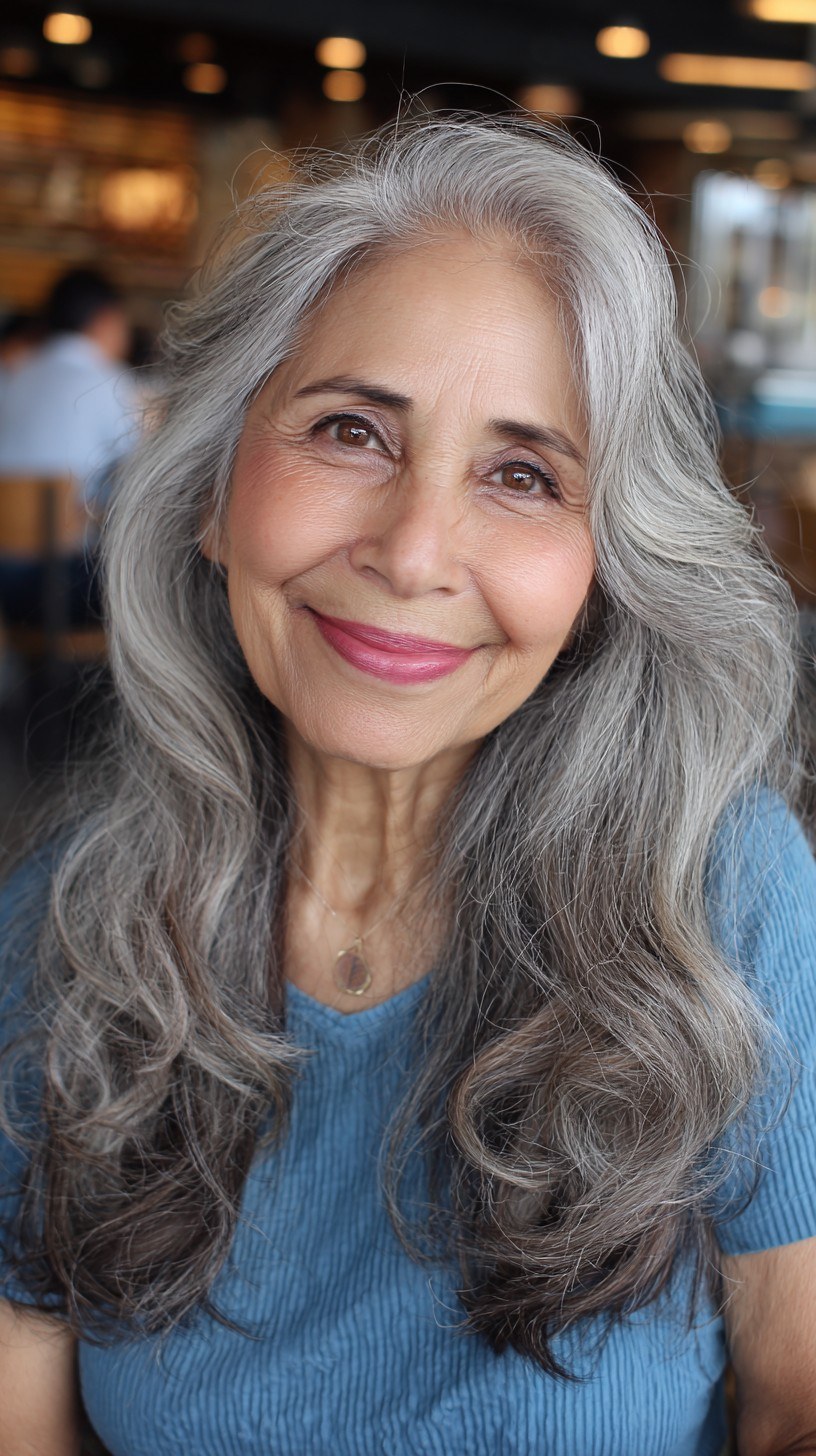 Woman over 70 with waist-Length Waves With Face-Framing Layers — long hairstyle inspiration for women over 70