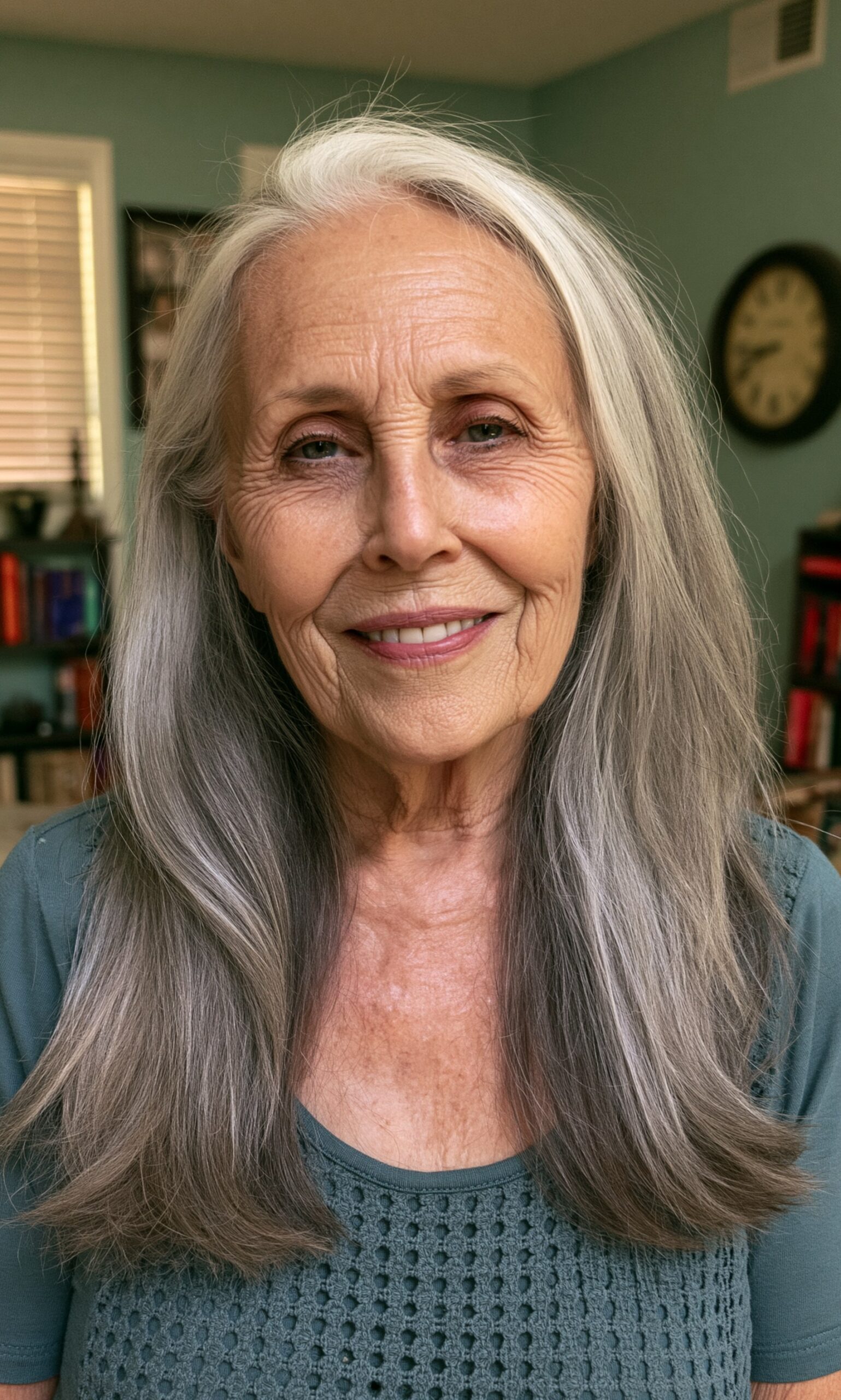 Woman over 70 with sleek Length With Subtle Long Layers — long hairstyle inspiration for women over 70