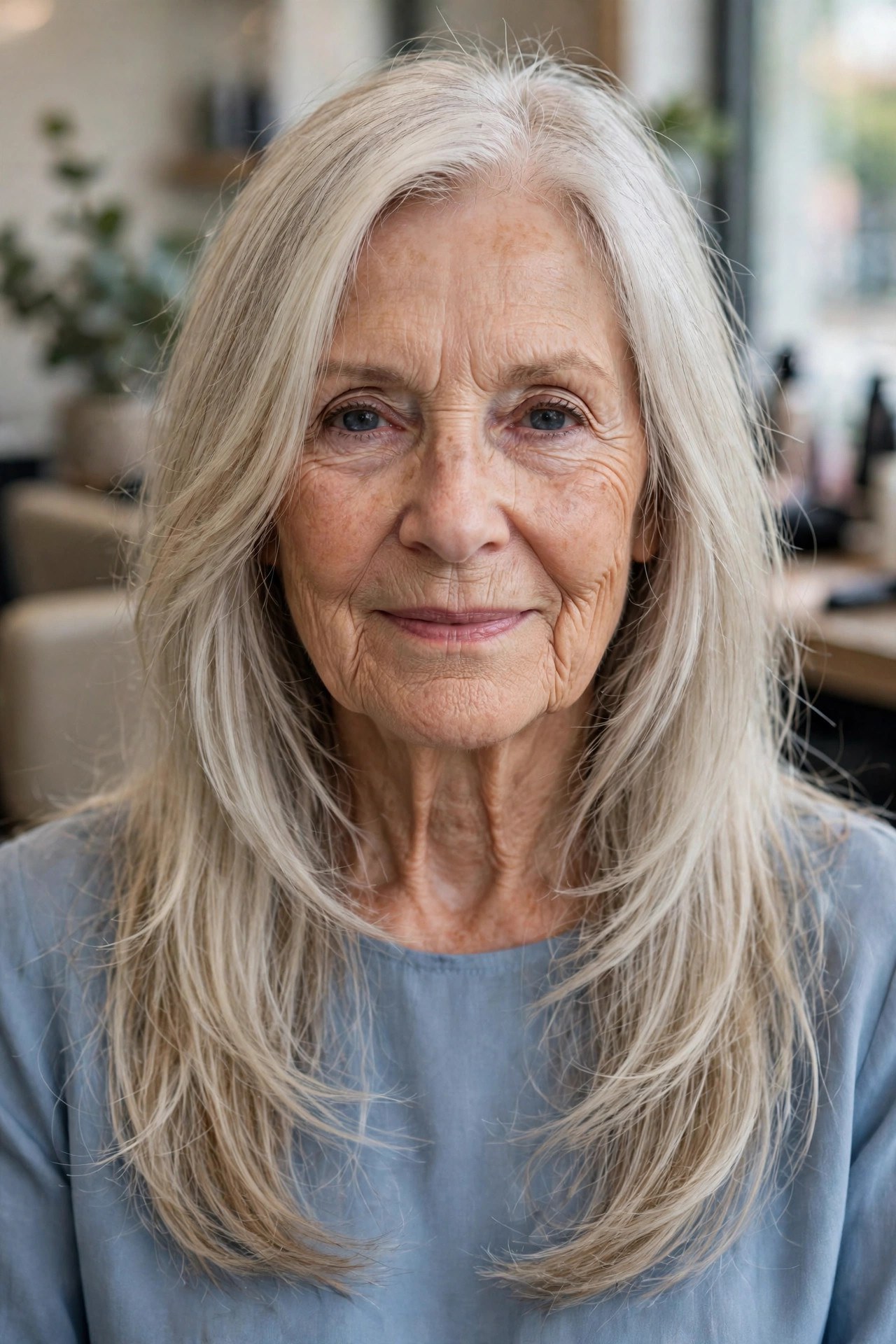 Featherlight Framing for Fine Long Hair - long layered hair with face-framing pieces on a woman over 60