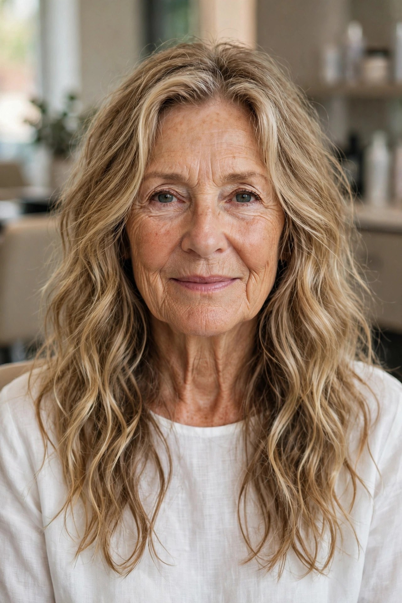 Beachy Textured Layers with Framing - long layered hair with face-framing pieces on a woman over 60