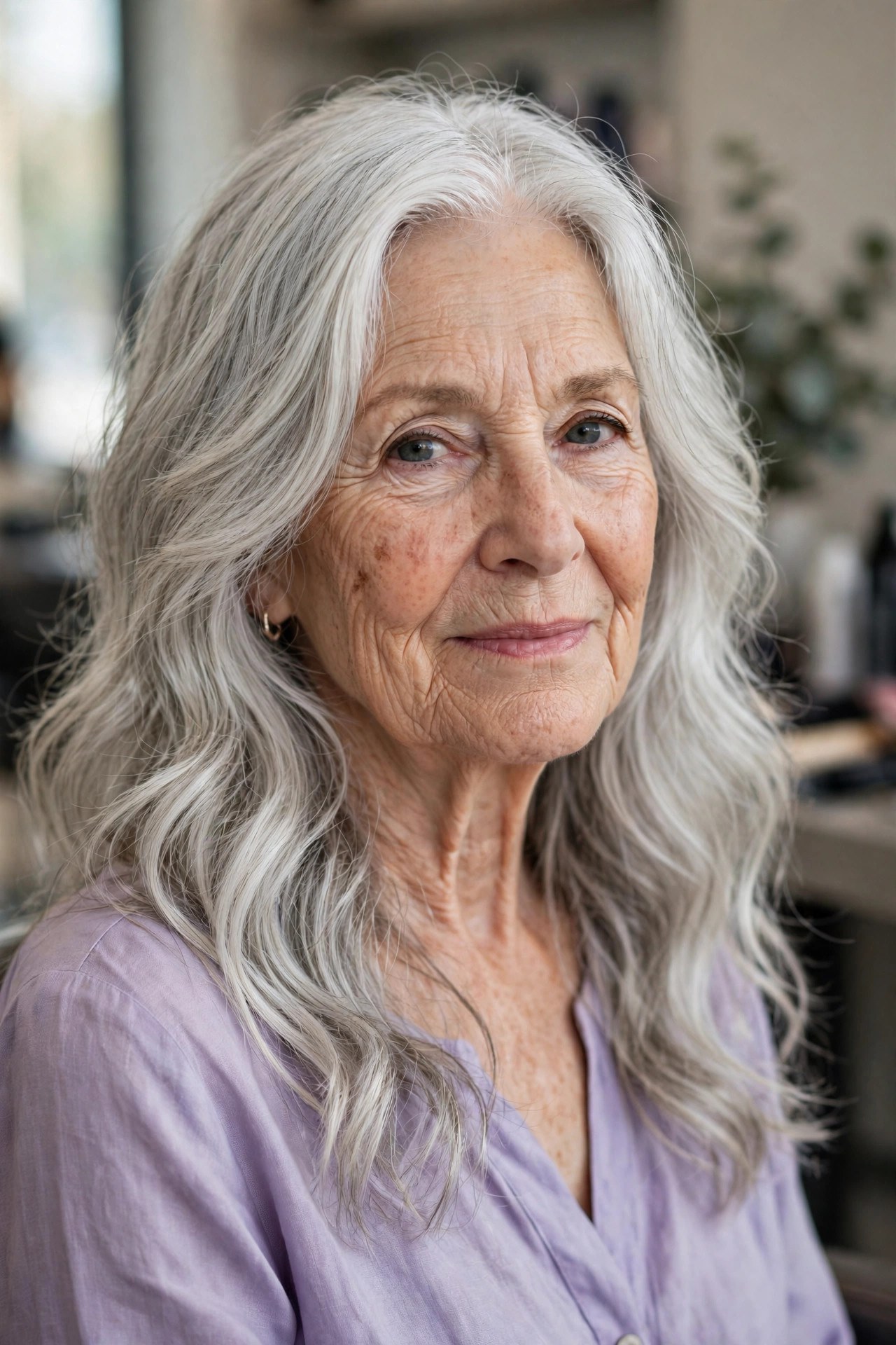 Soft Waves with Long Front Layers - long layered hair with face-framing pieces on a woman over 60