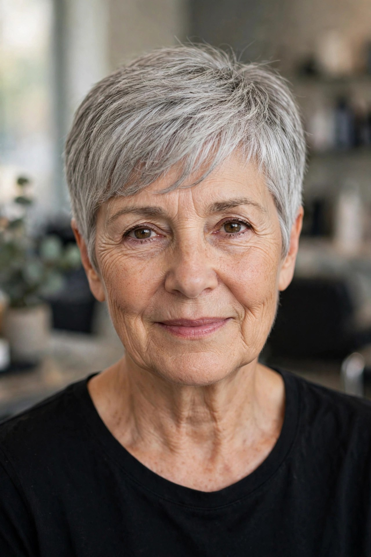 The Natural Silver Crop on a woman over 50 - low maintenance hairstyle