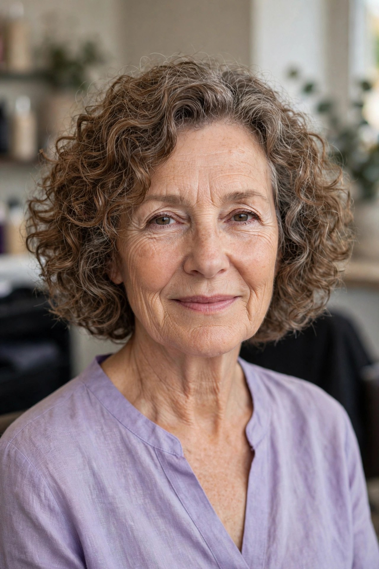 The Curly Bob Cut on the Curl on a woman over 50 - low maintenance hairstyle