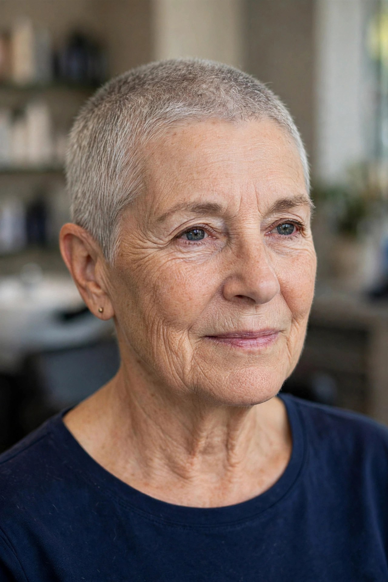 The Buzz-Short Crop on a woman over 50 - low maintenance hairstyle