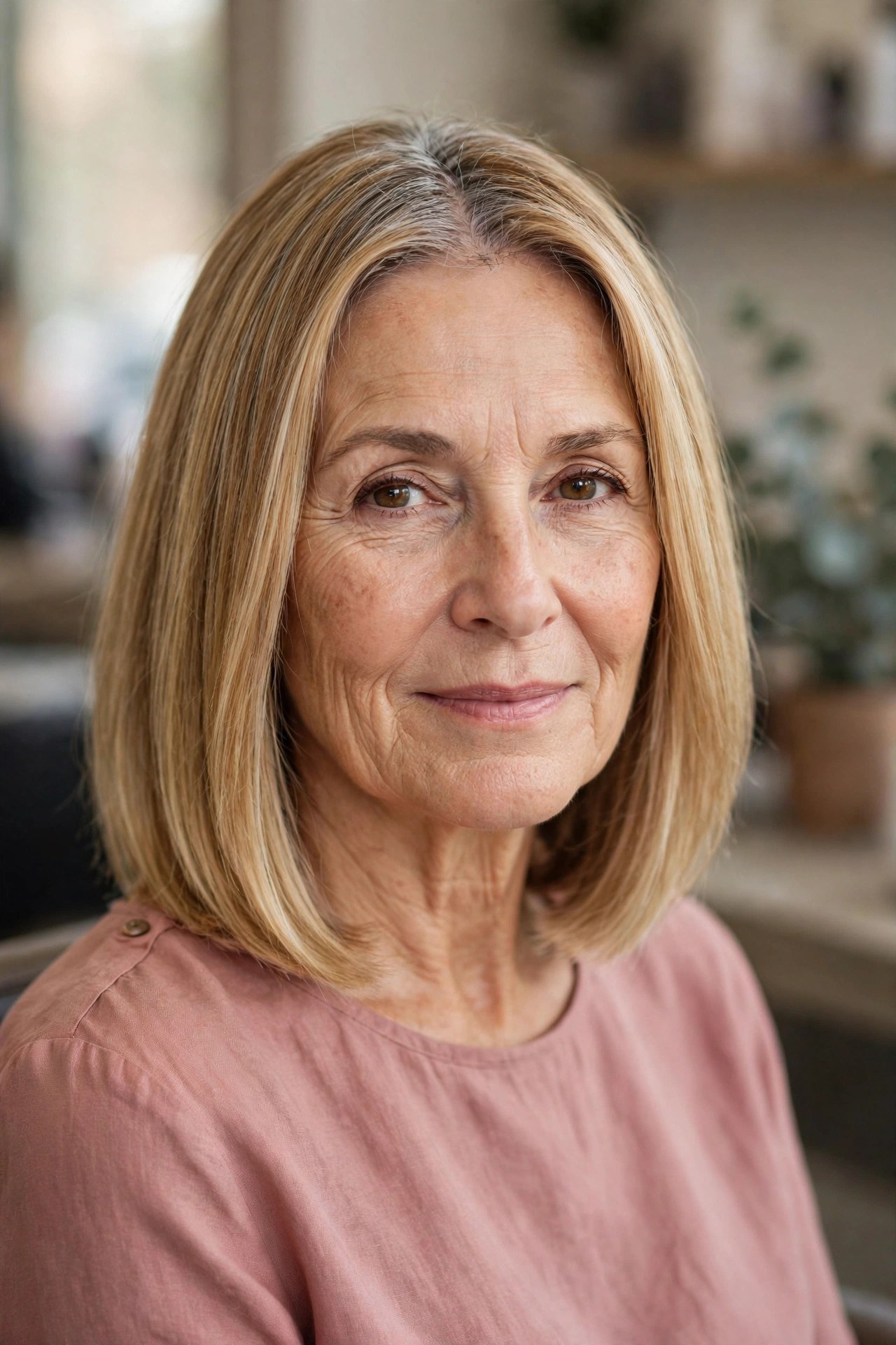 The One-Length Lob on a woman over 50 - low maintenance hairstyle