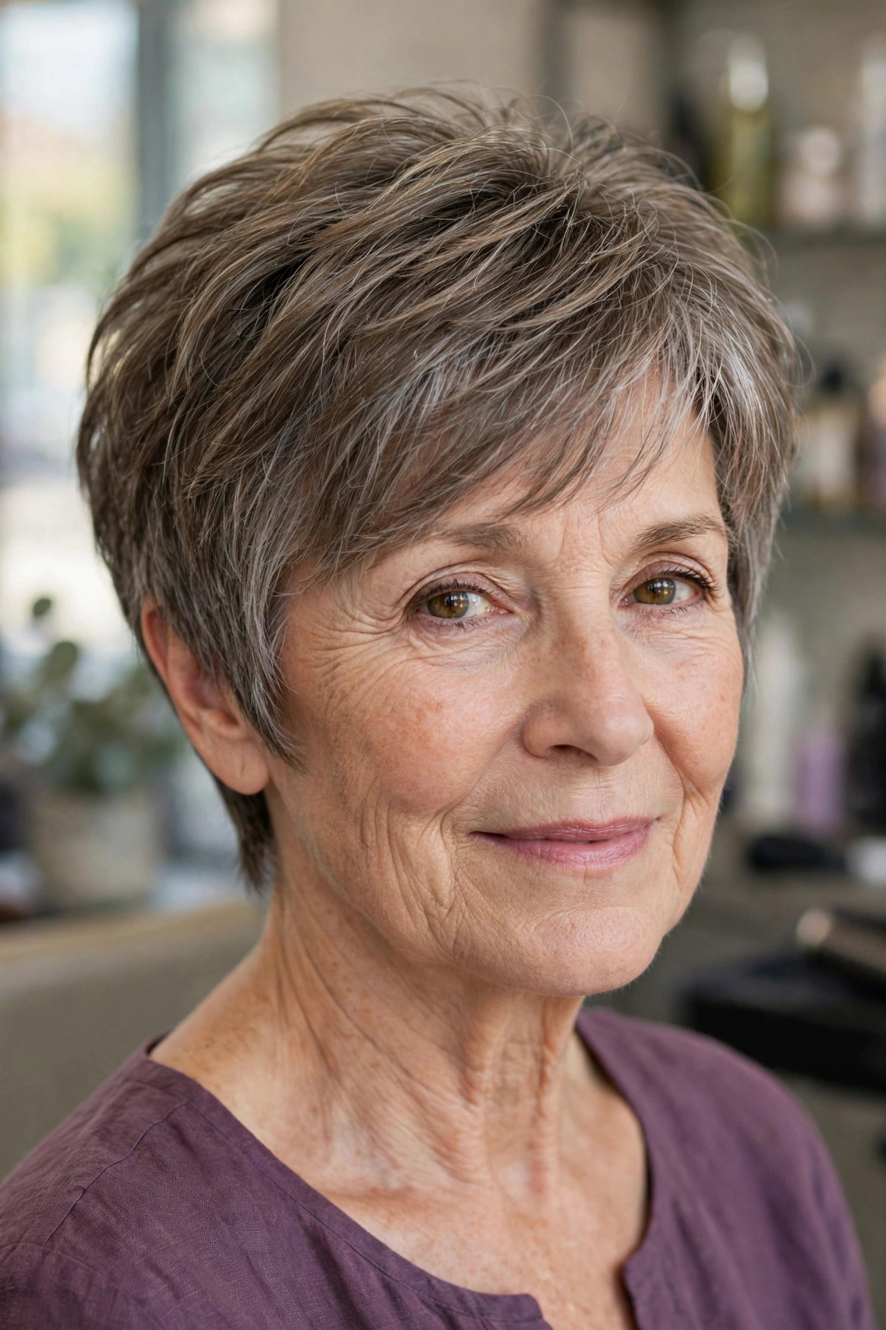 The Grow-Out-Friendly Layered Pixie on a woman over 50 - low maintenance hairstyle