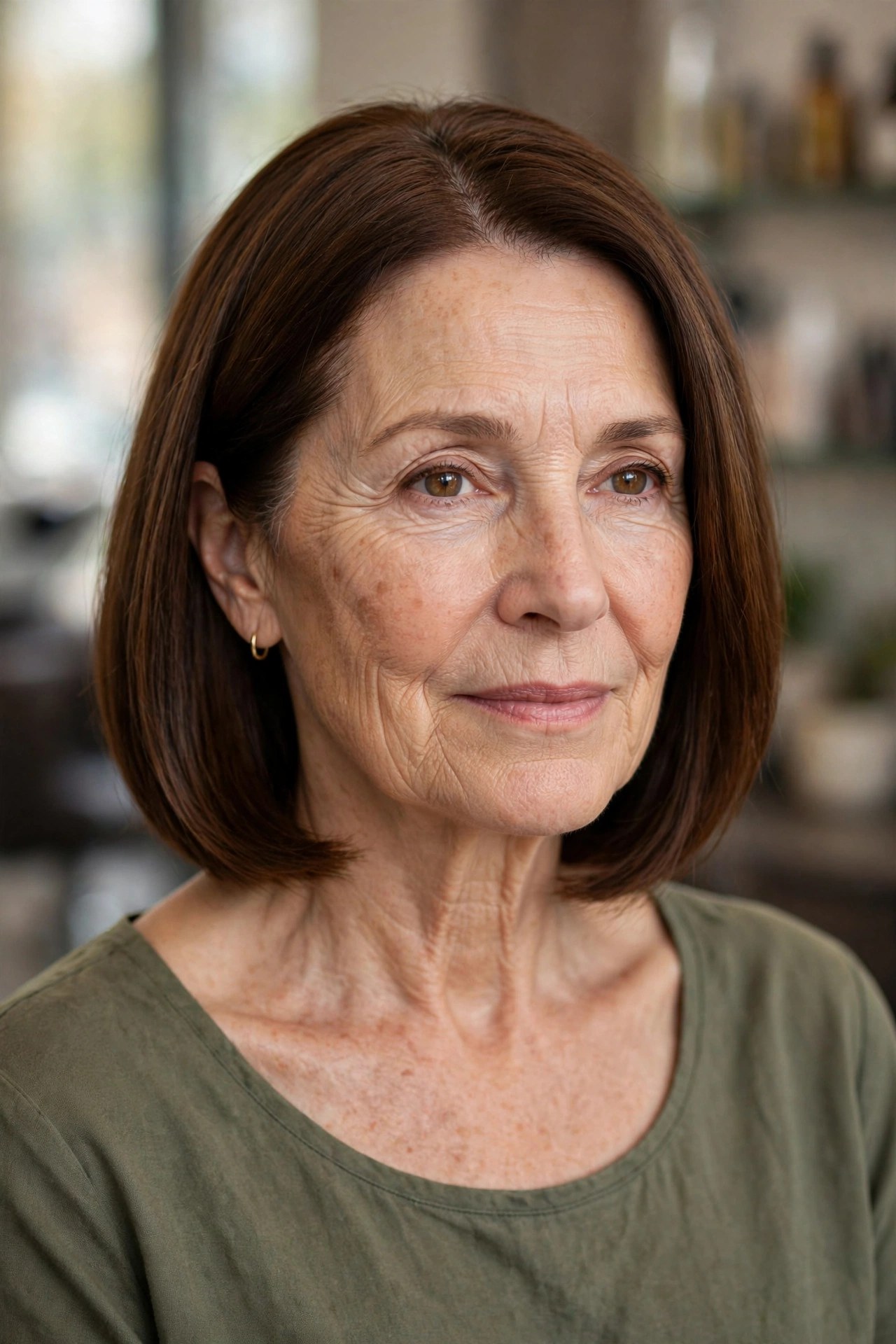 The Chin-Length Bob With No Layers at All on a woman over 50 - low maintenance hairstyle