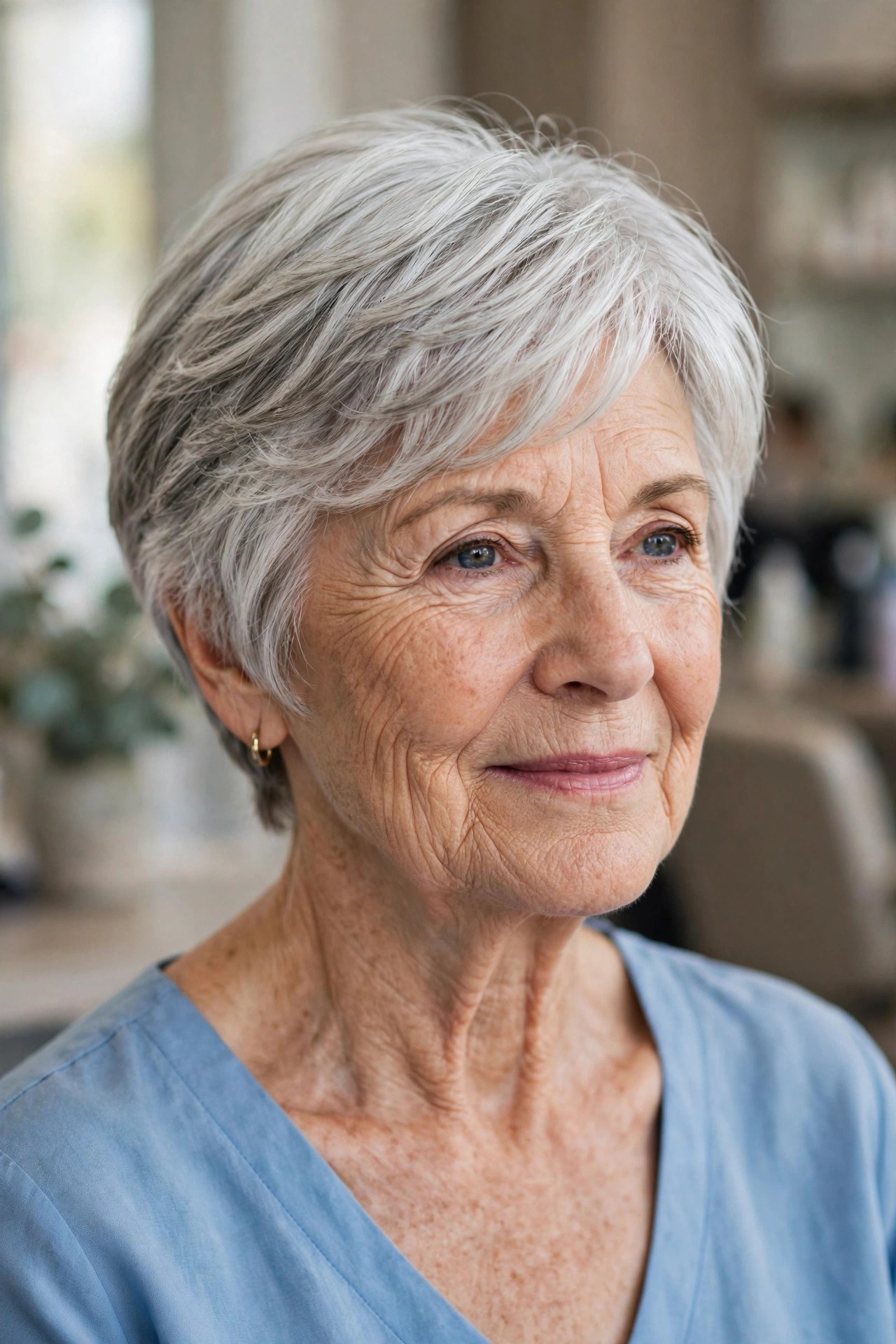 Soft Layered Short Cut That Grows Out Gracefully - low maintenance haircut on a woman over 60
