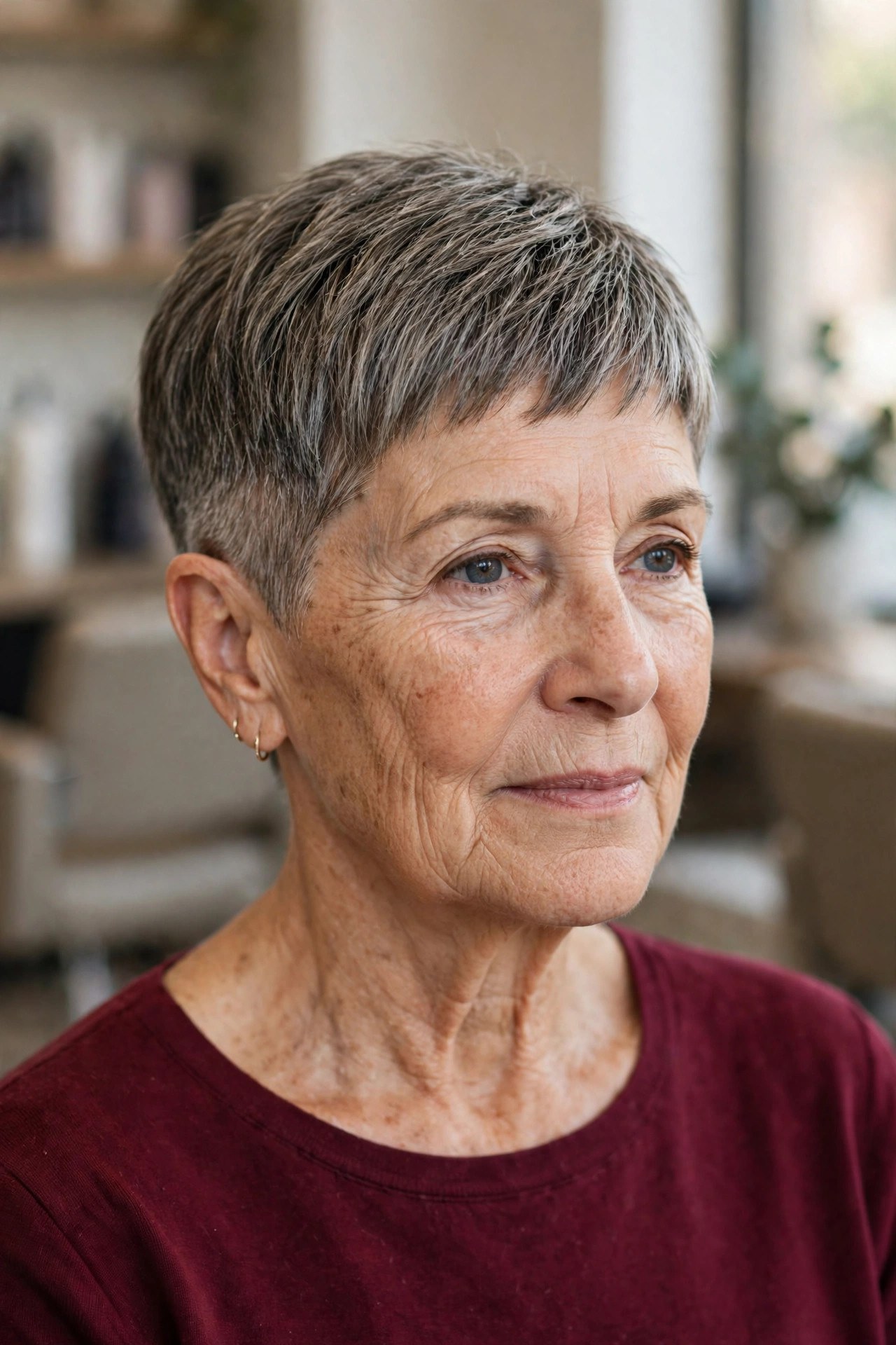 Tapered Pixie with Neat Sides and Nape - low maintenance haircut on a woman over 60