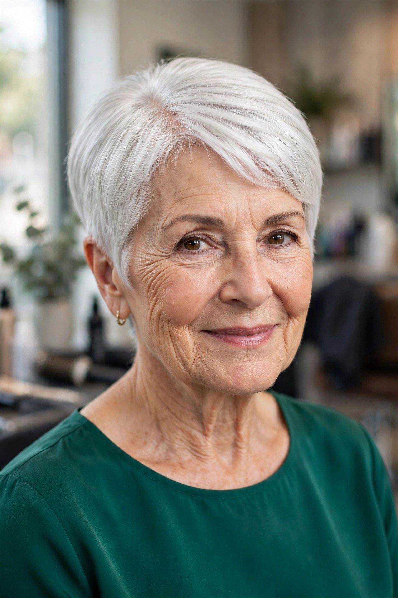 Polished Pixie-Bob with a Clean Side Part - low maintenance haircut on a woman over 60