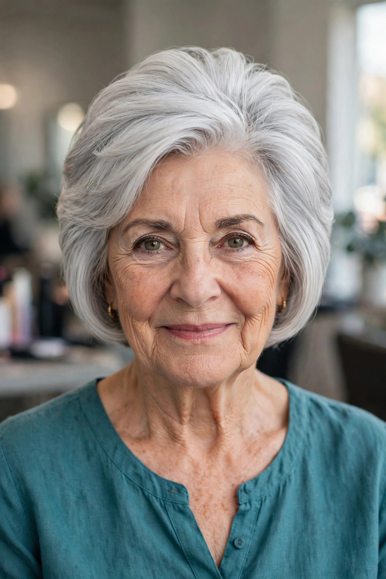 Short Stacked Bob with Built-In Crown Shape - low maintenance haircut on a woman over 60