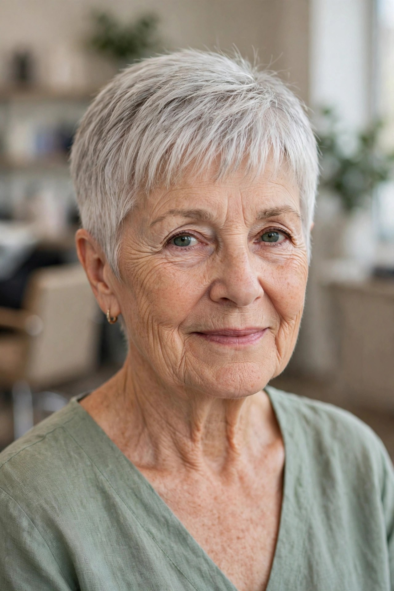 Neat Short Crop with a Soft Wispy Fringe - low maintenance haircut on a woman over 60