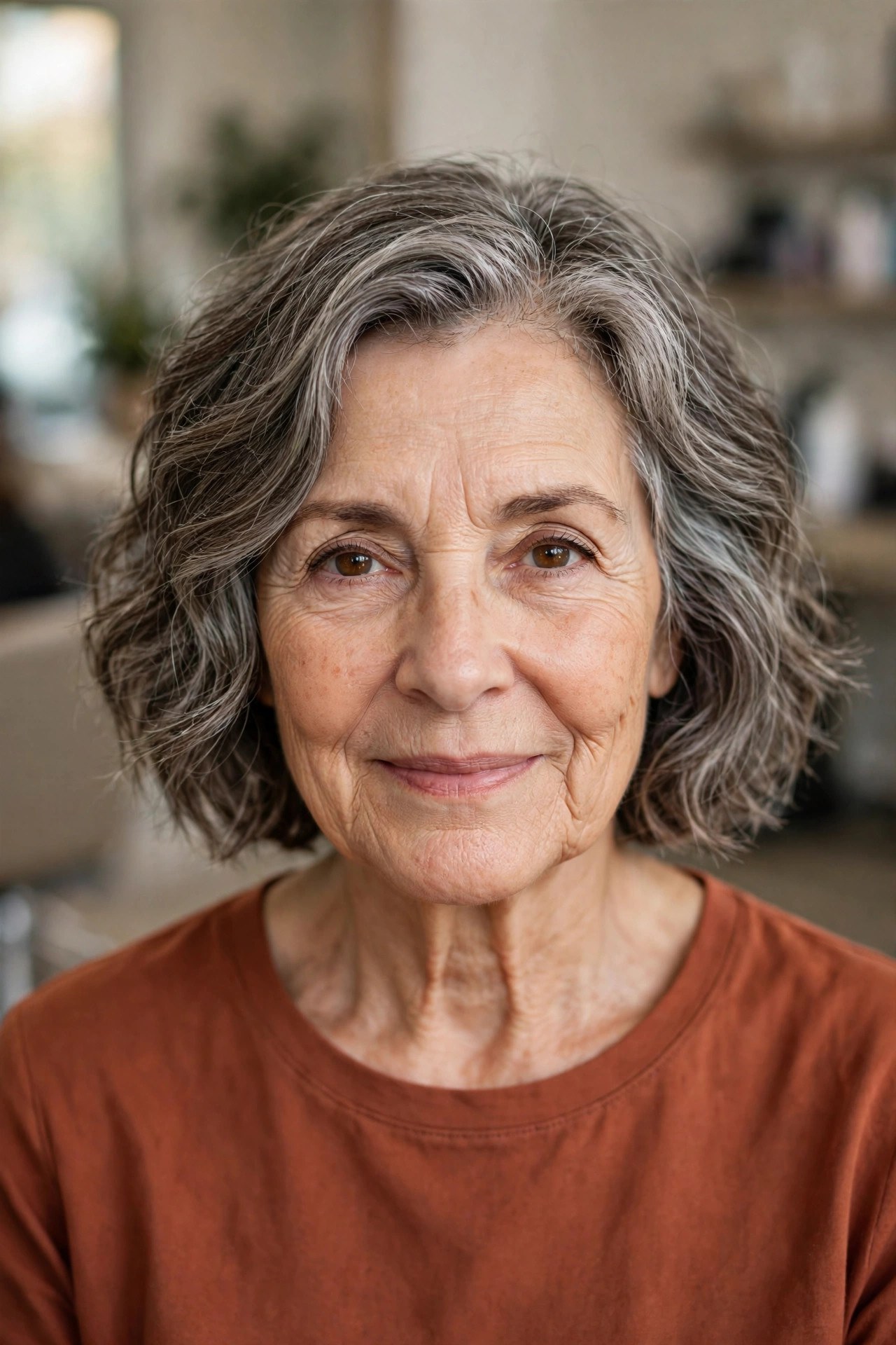 Air-Dried Wavy Bob with Clean Ends - low maintenance haircut on a woman over 60