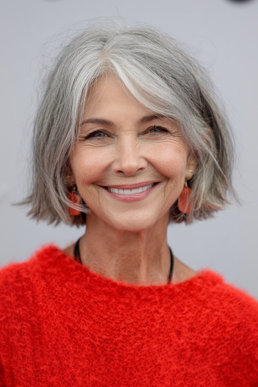 Woman over 70 with short style with a calm, simple silhouette — easy-care hairstyle for women over 70