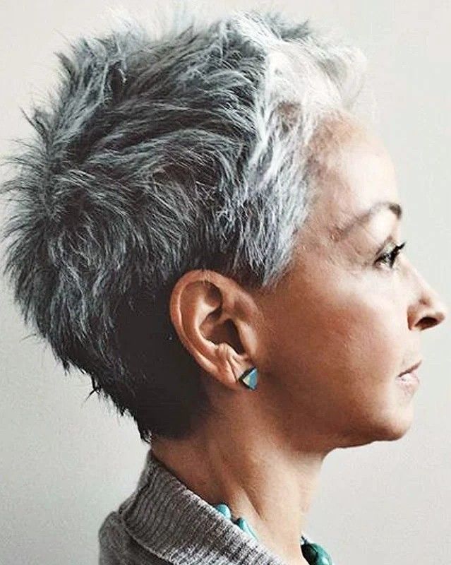 Dark-Sided Pixie With a Silver Crown — lowlights for gray hair on a woman over 70 adding depth while hair stays mostly silver