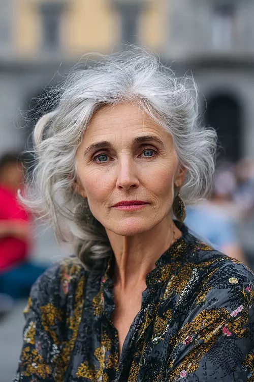 Medium layered haircut for thick hair on a woman over 70 with full dense hair - Dense Medium Cut With Feathered Ends