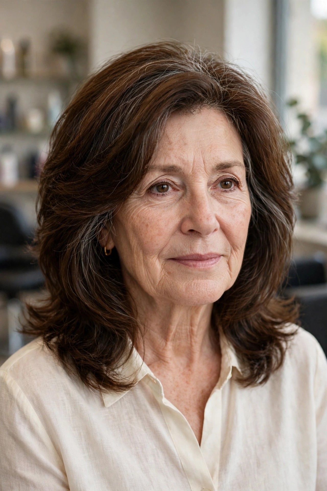 Classic Layered Lob with a Debulked Interior - medium length haircut for thick hair on a woman over 50
