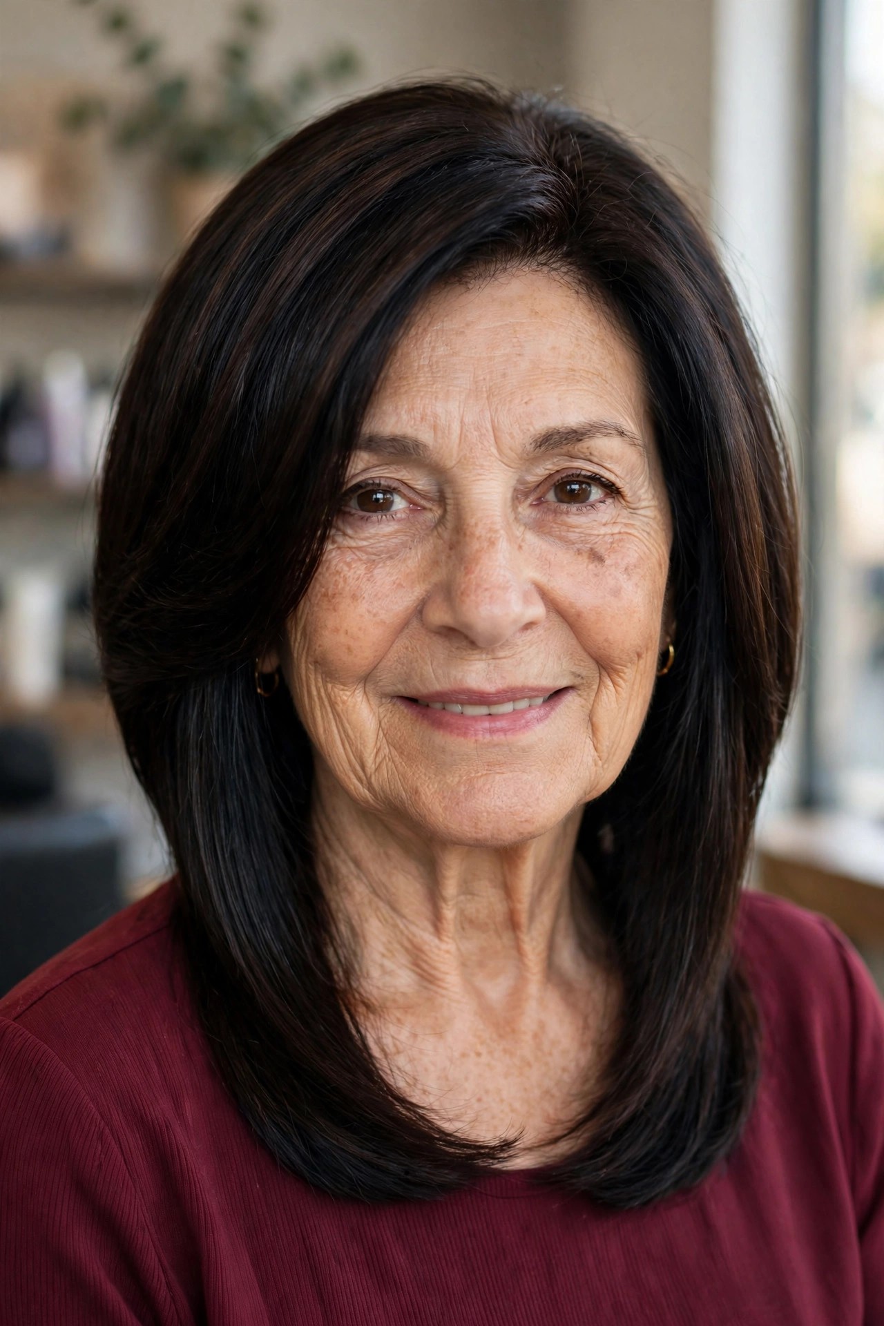 Inverted A-Line Lob - medium length haircut for thick hair on a woman over 50