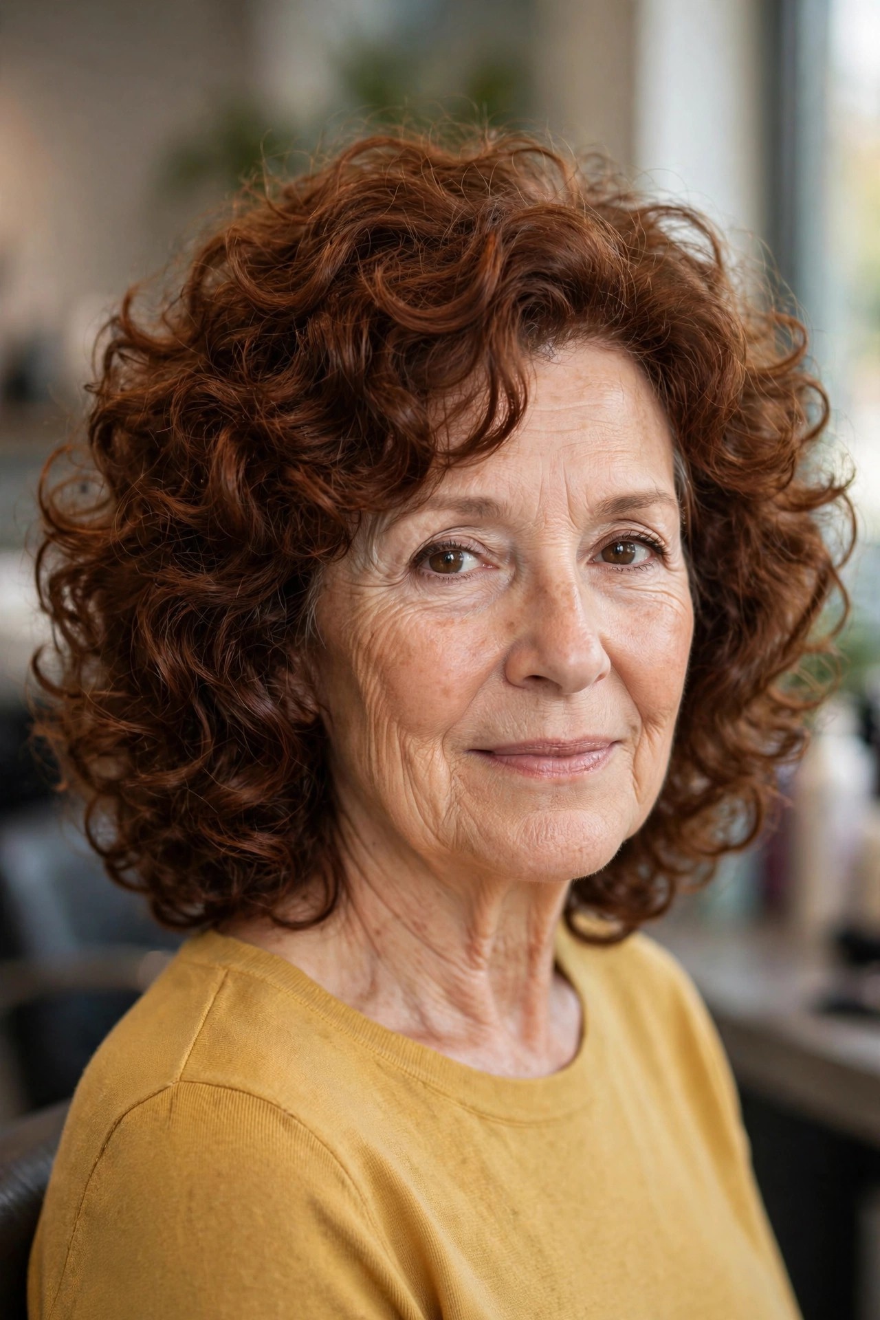 Curly Medium Cut with Shaped Layers - medium length haircut for thick hair on a woman over 50