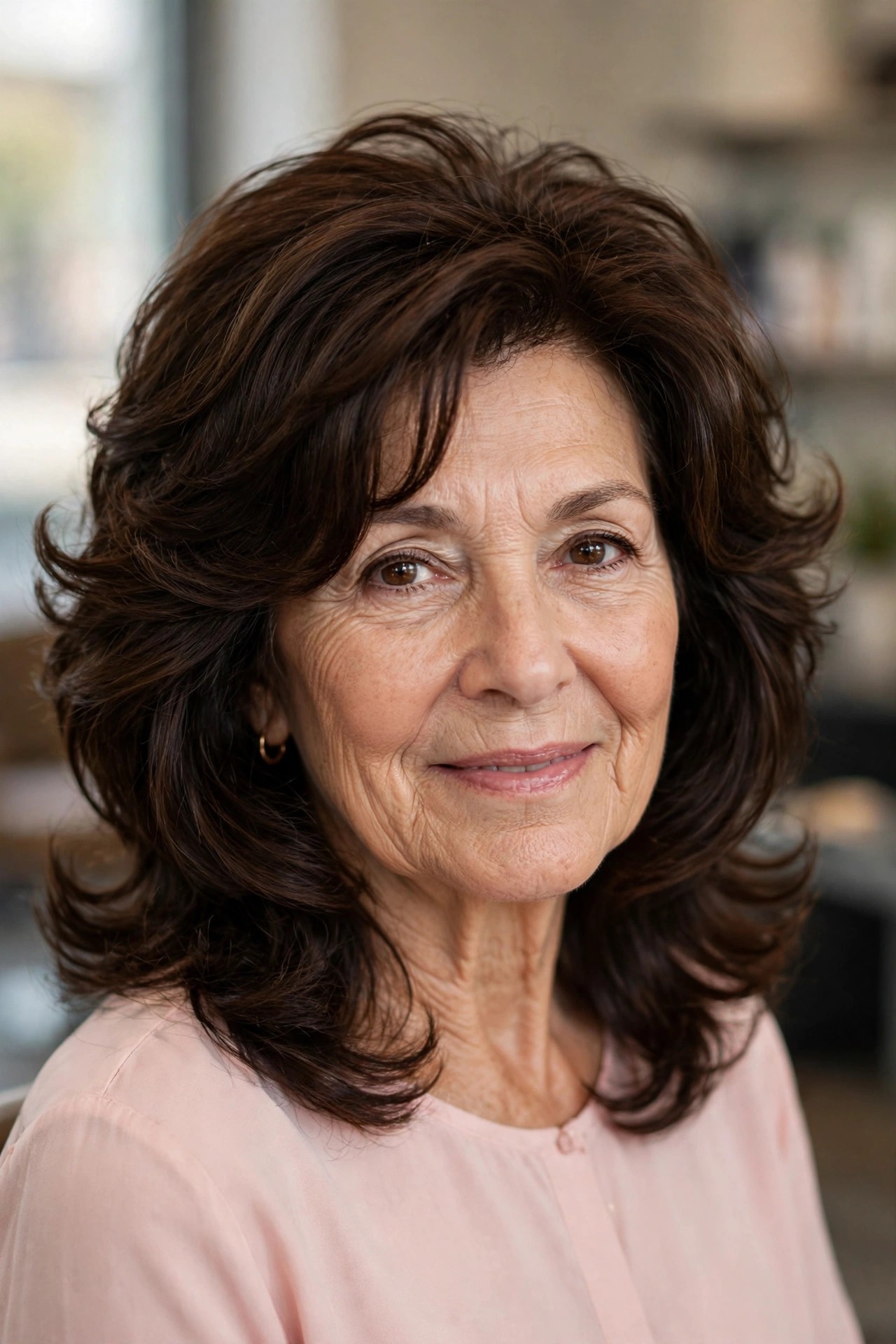 Medium Butterfly Cut for Thick Hair - medium length haircut for thick hair on a woman over 50
