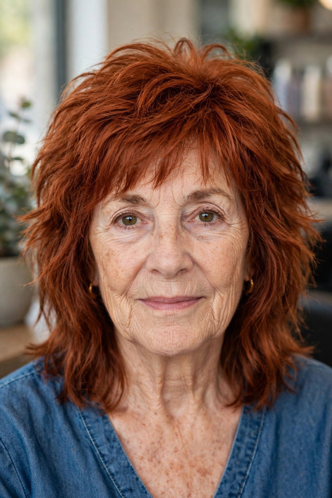 Choppy Textured Medium Cut - medium length haircut for thick hair on a woman over 50