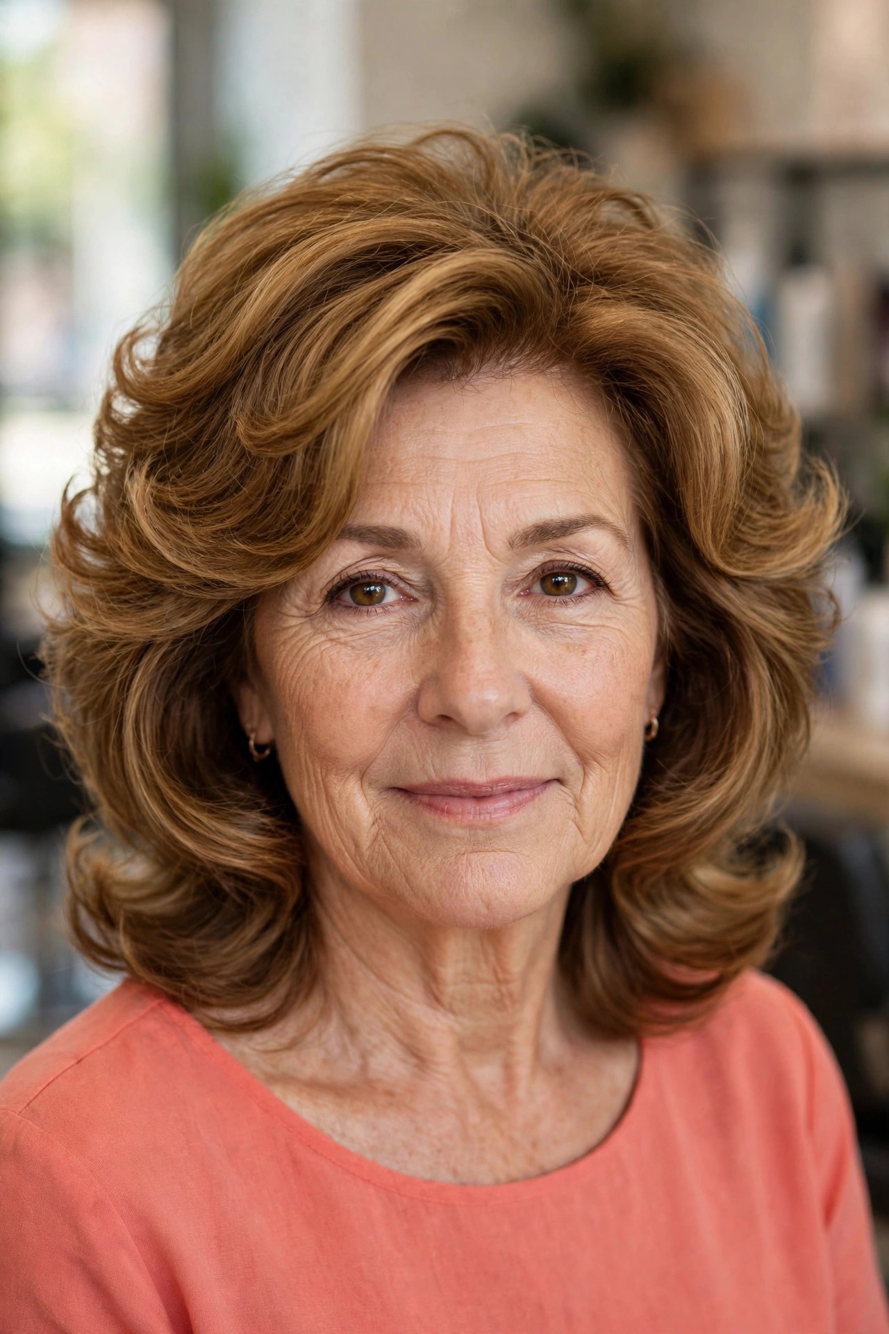 Bouncy Blowout Lob with Graduated Layers - medium length haircut for thick hair on a woman over 50