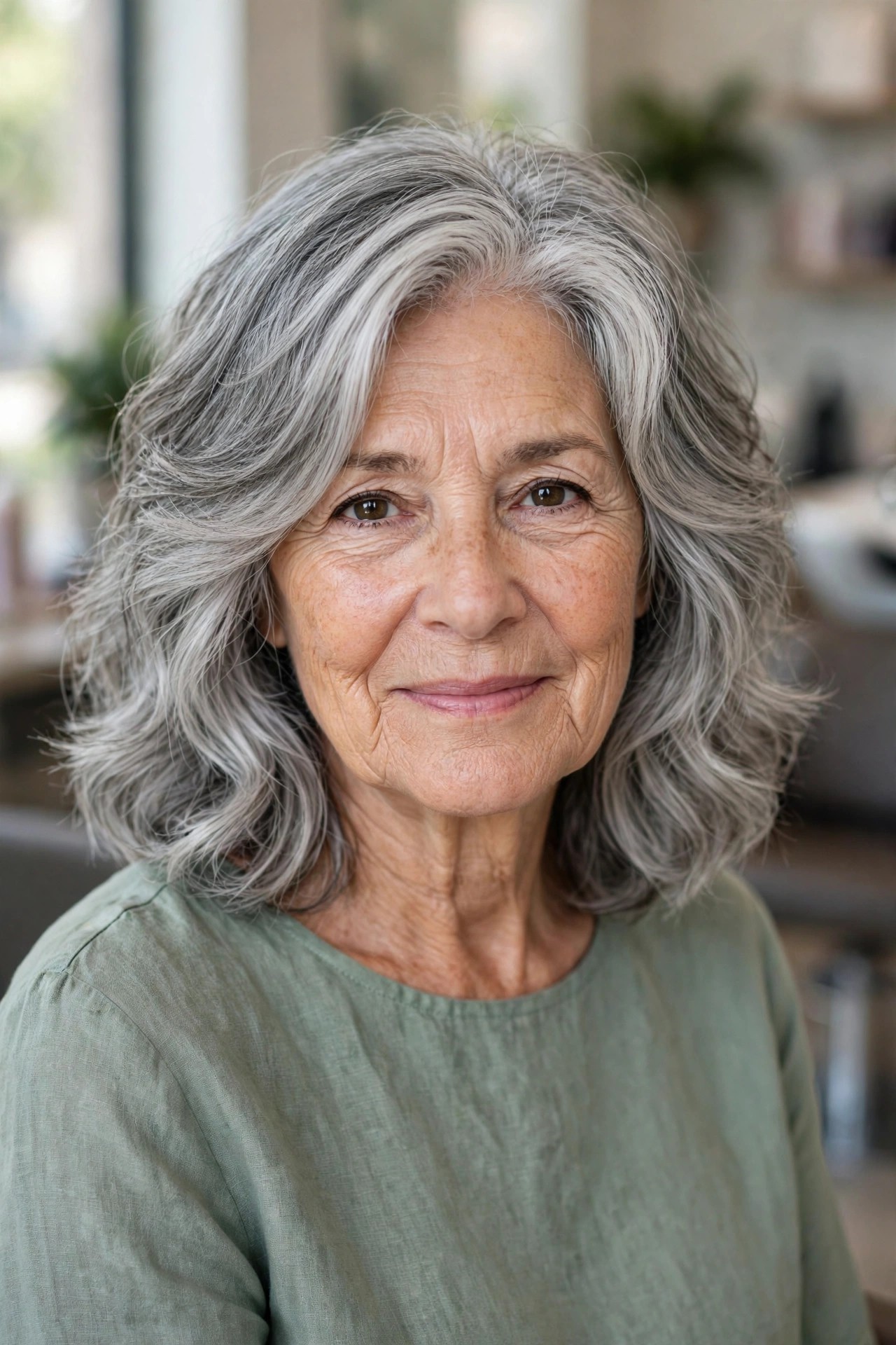 Shoulder-Length Cut with Slide-Cut Layers - medium length haircut for thick hair on a woman over 50