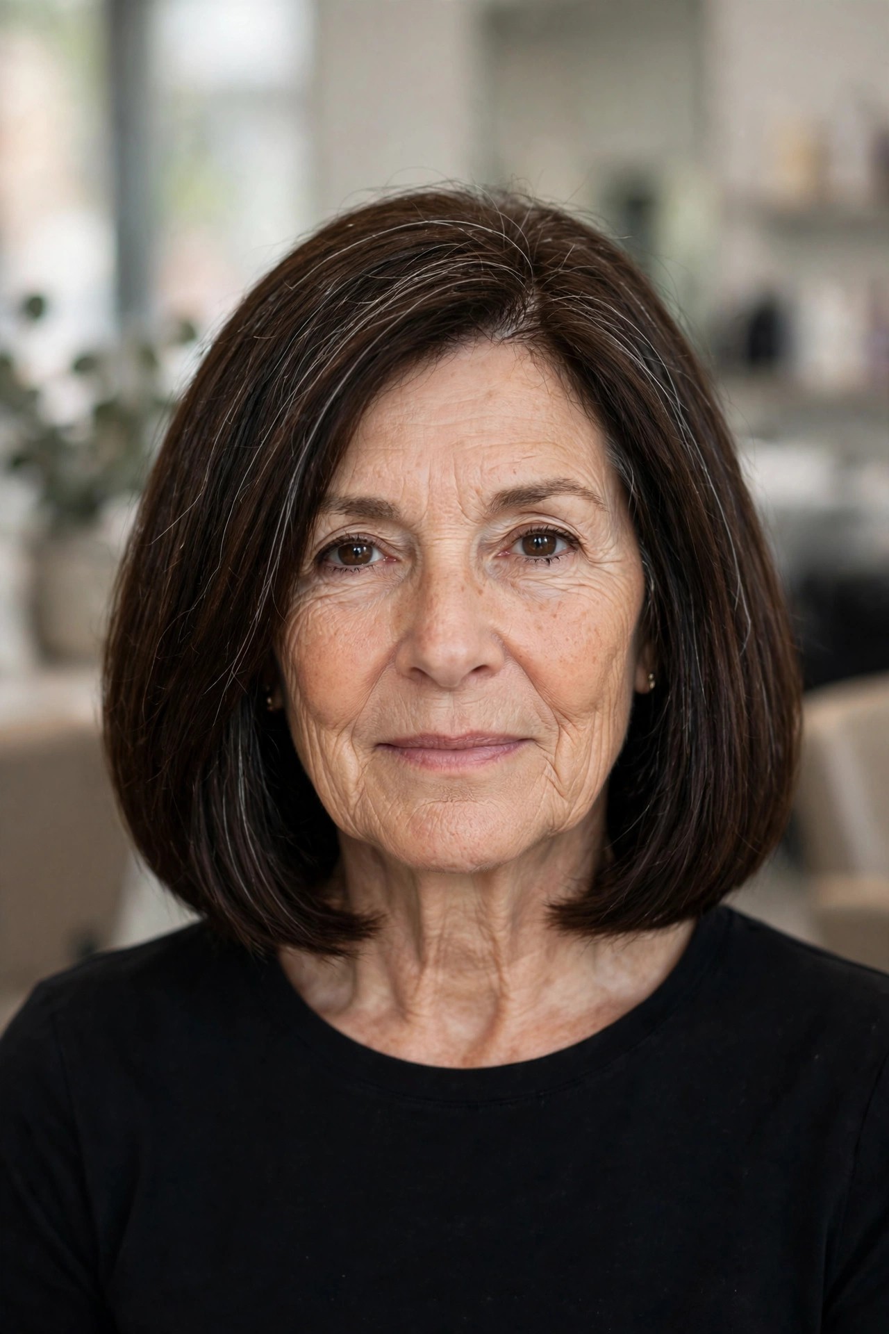 Debulked Blunt Bob at the Shoulders - medium length haircut for thick hair on a woman over 50