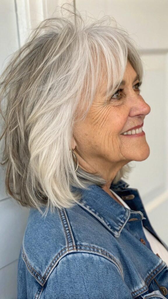 Medium length hairstyle on a woman over 70 with graceful layers - Classic Collarbone Lob With Soft Layers