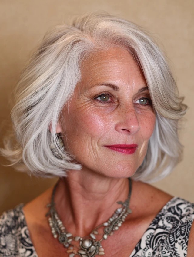 Medium length hairstyle on a woman over 70 with graceful layers - Elegant Medium Cut With Crown Lift
