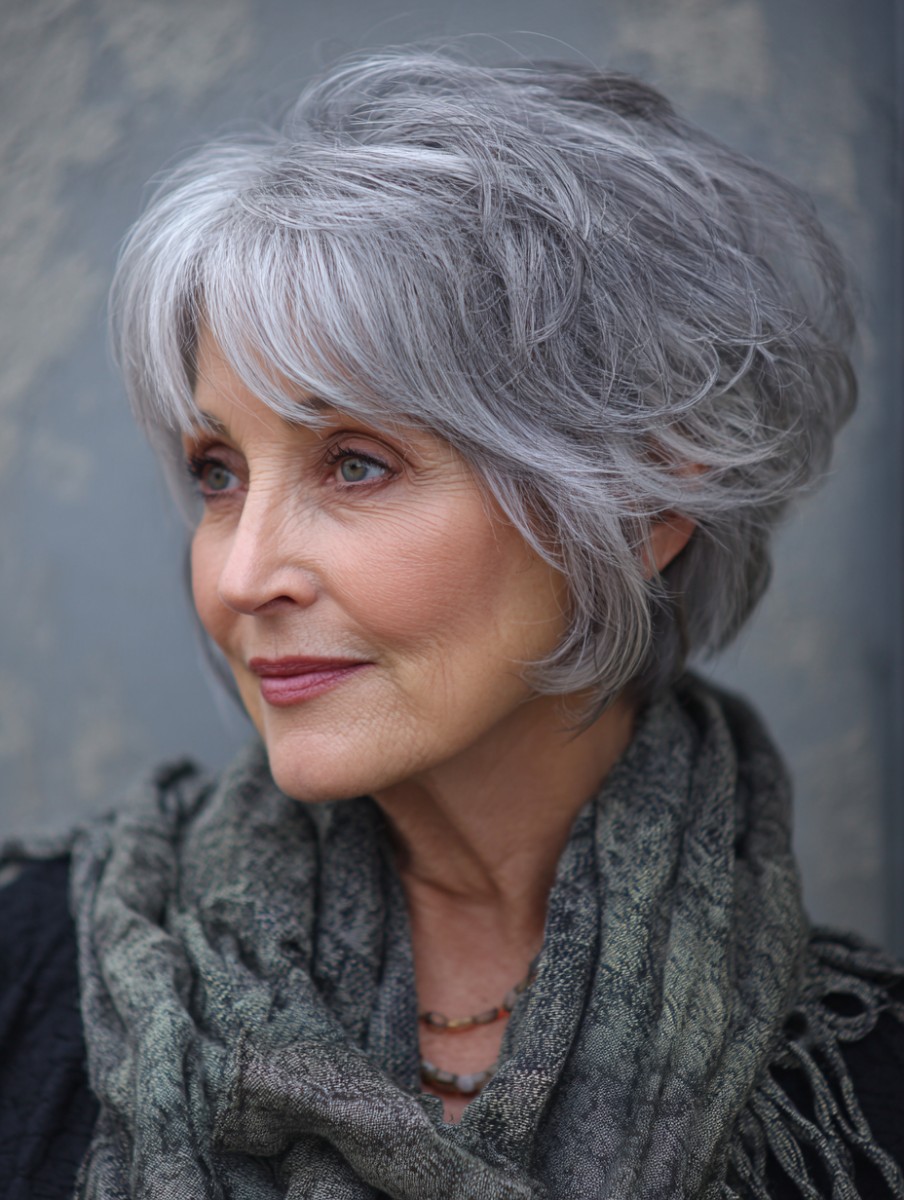 Medium length hairstyle on a woman over 70 with graceful layers - Chin-to-Shoulder Bob With Light Layers