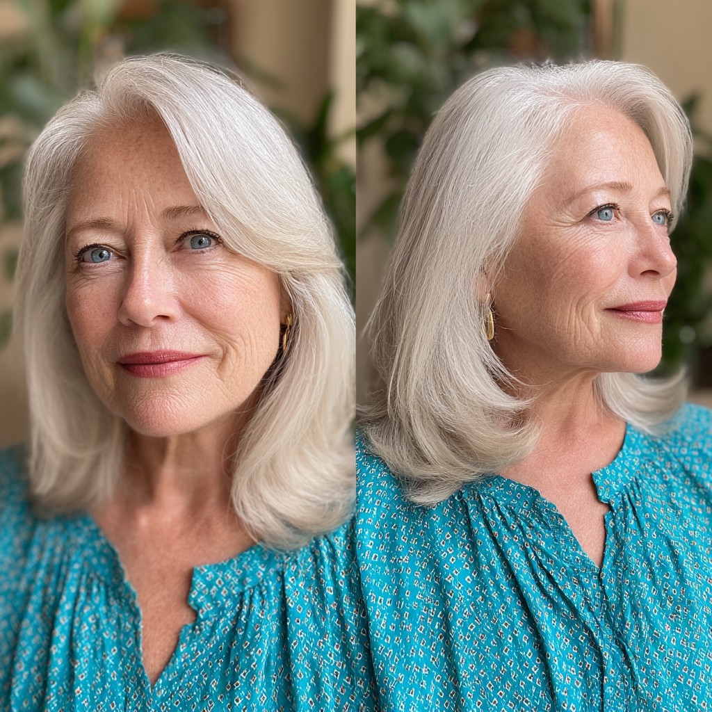 Medium length hairstyle on a woman over 70 with graceful layers - Shoulder-Length Cut With Gentle Face Framing