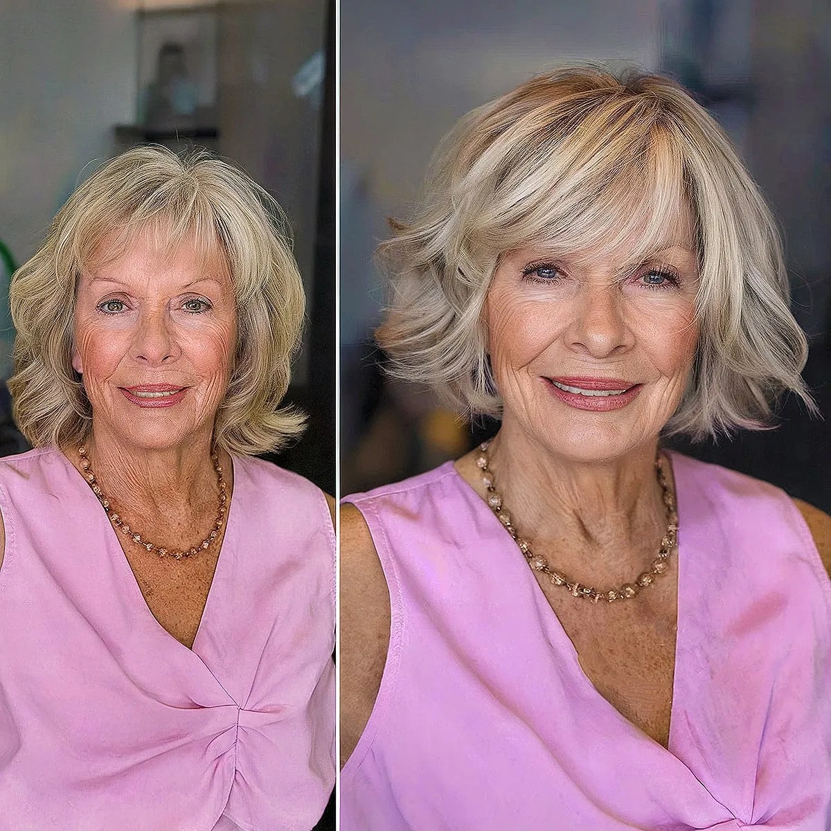 Medium length hairstyle on a woman over 70 with graceful layers - Straight Medium Cut With Blunt, Healthy Ends