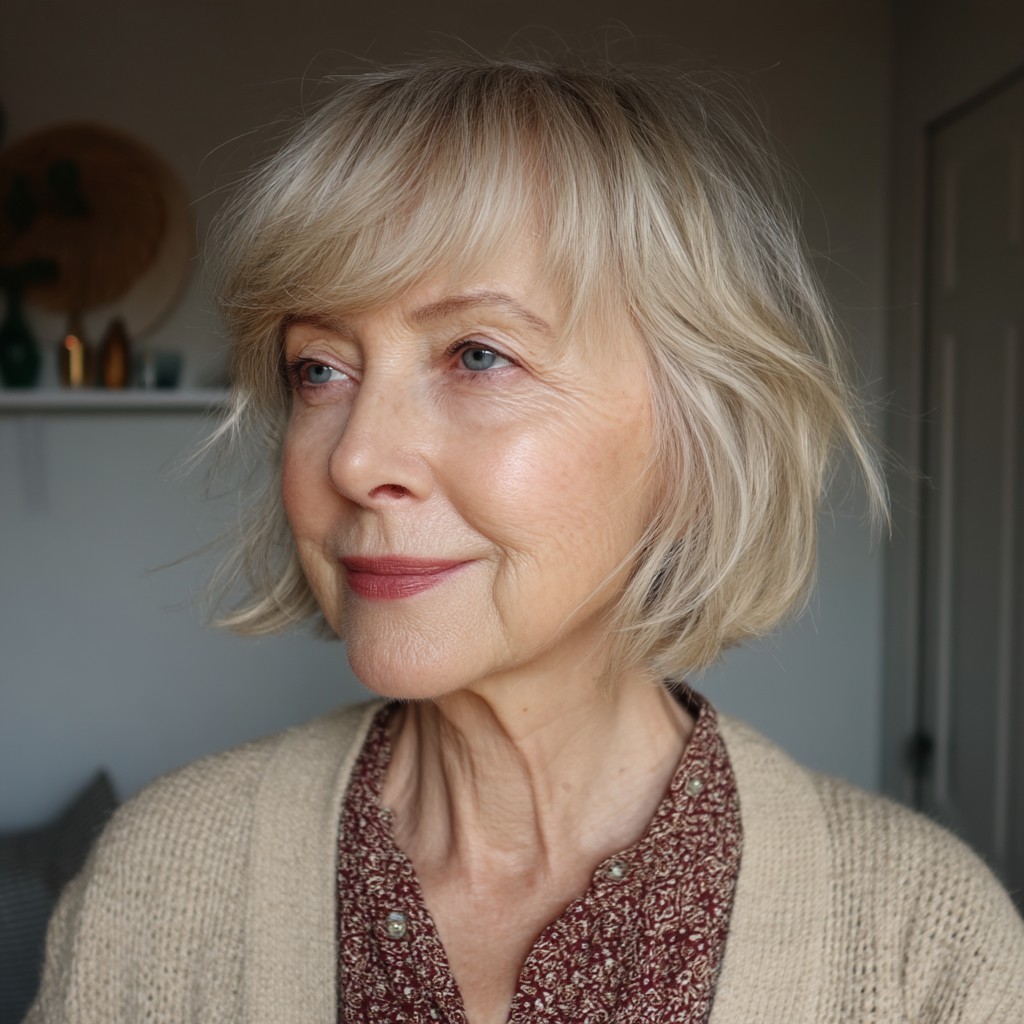 Medium length hairstyle on a woman over 70 with graceful layers - Medium Cut With a Gentle A-Line Shape