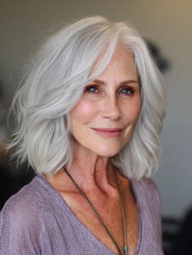 Medium length hairstyle on a woman over 70 with graceful layers - Graceful Medium Bob With a Side Part