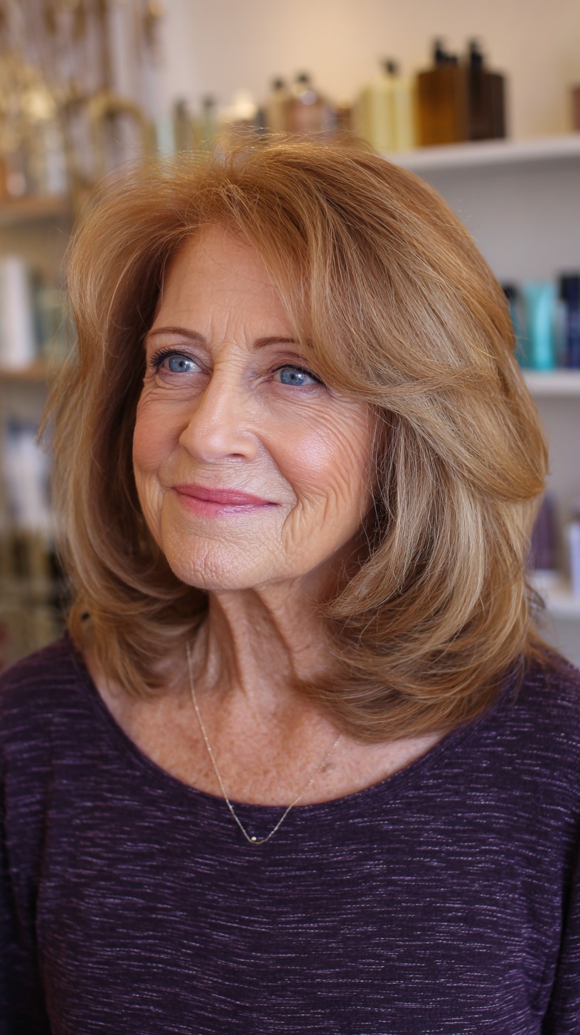 Medium length hairstyle on a woman over 70 with graceful layers - Layered Shoulder Cut With Feathered Ends