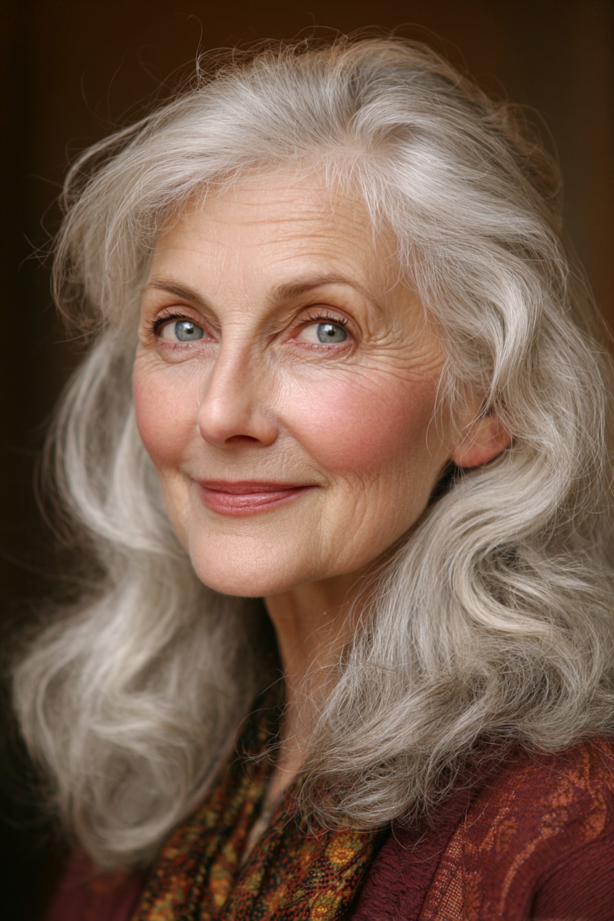 Medium length hairstyle on a woman over 70 with graceful layers - Textured Lob That Tucks Behind the Ears