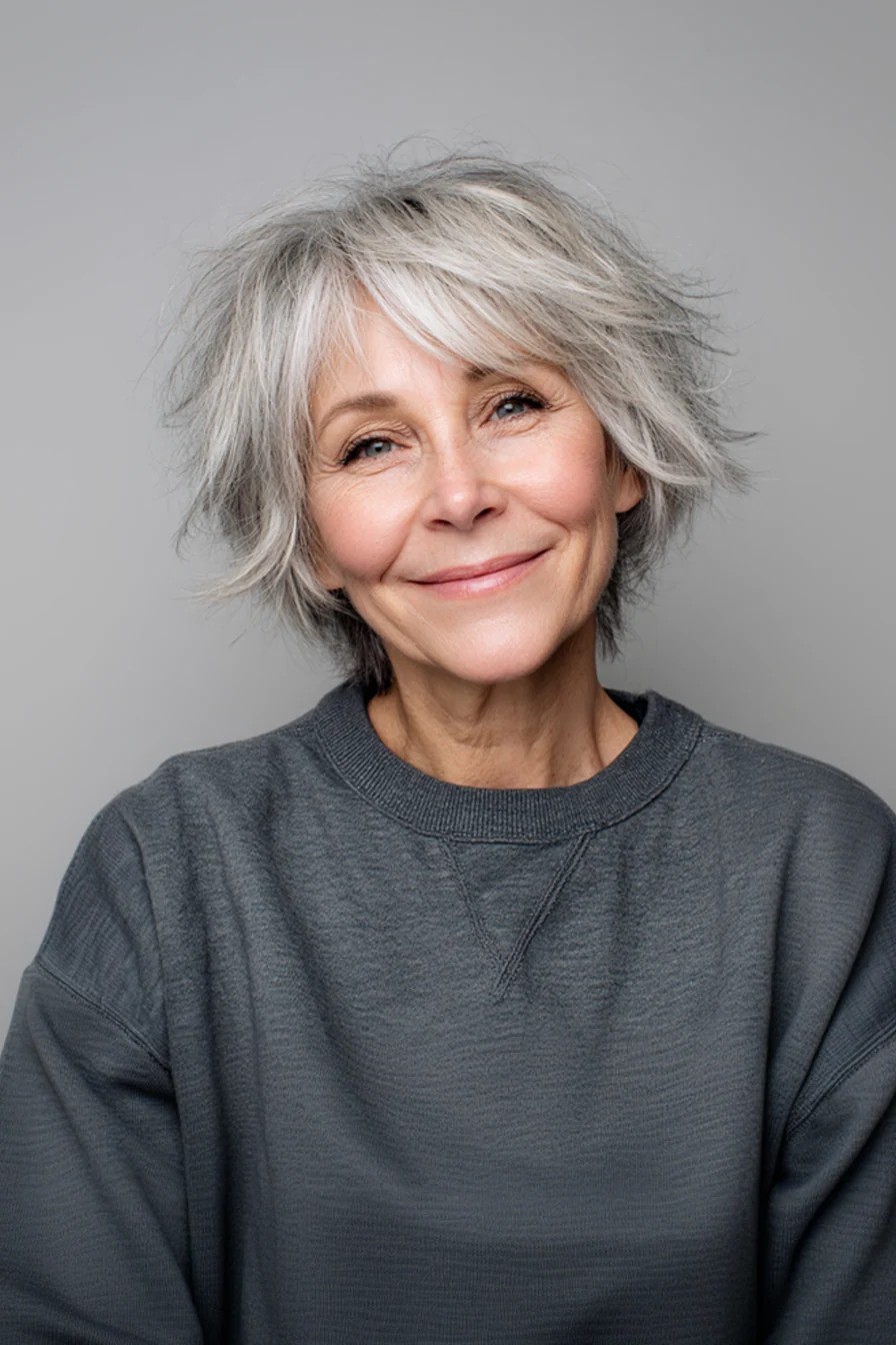 Medium length hairstyle on a woman over 70 with graceful layers - Medium Length Cut With Wispy Bangs